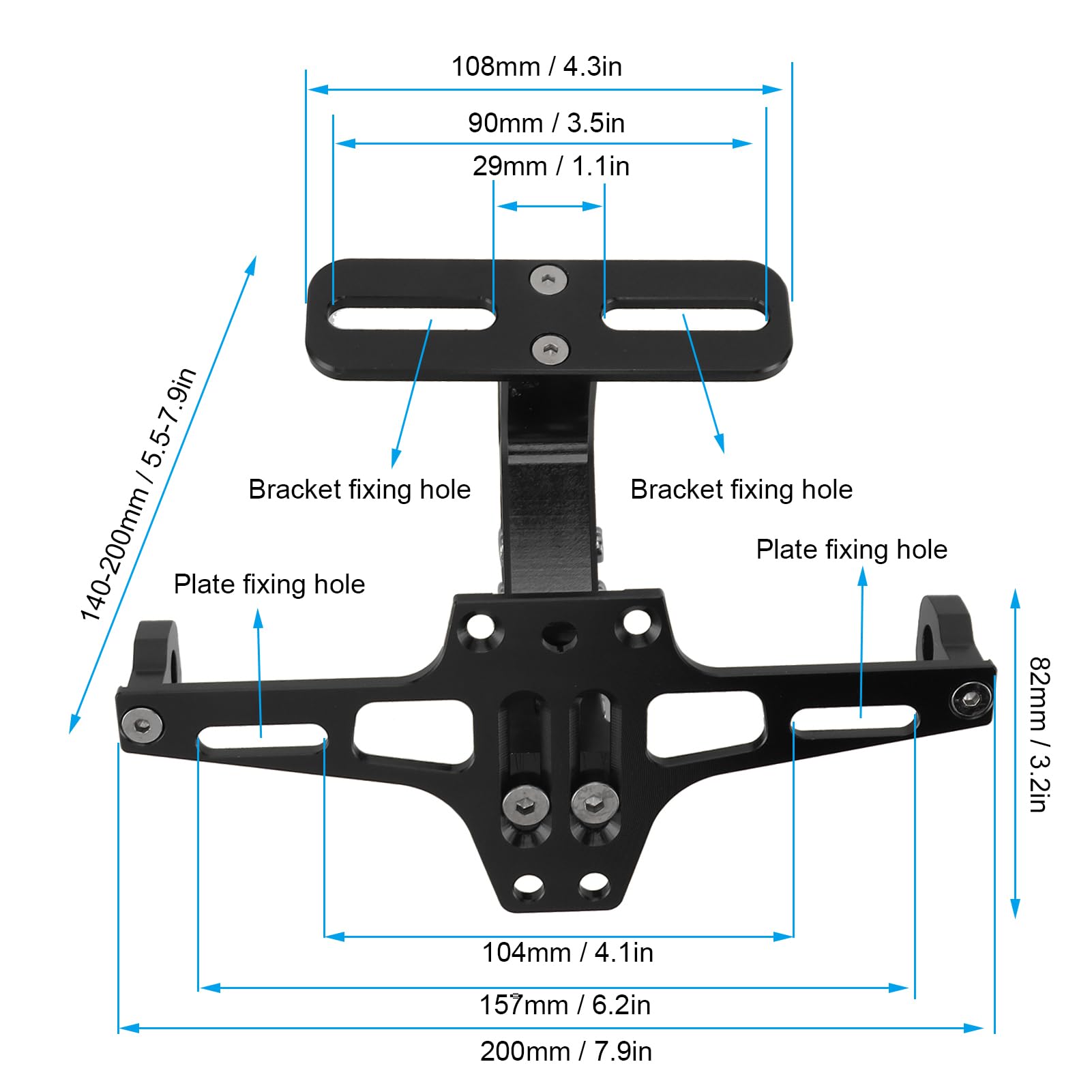 Staffa per Targa Moto, Porta Targa Moto Regolabile in Lega di Alluminio CNC per Moto ATV (Nero)