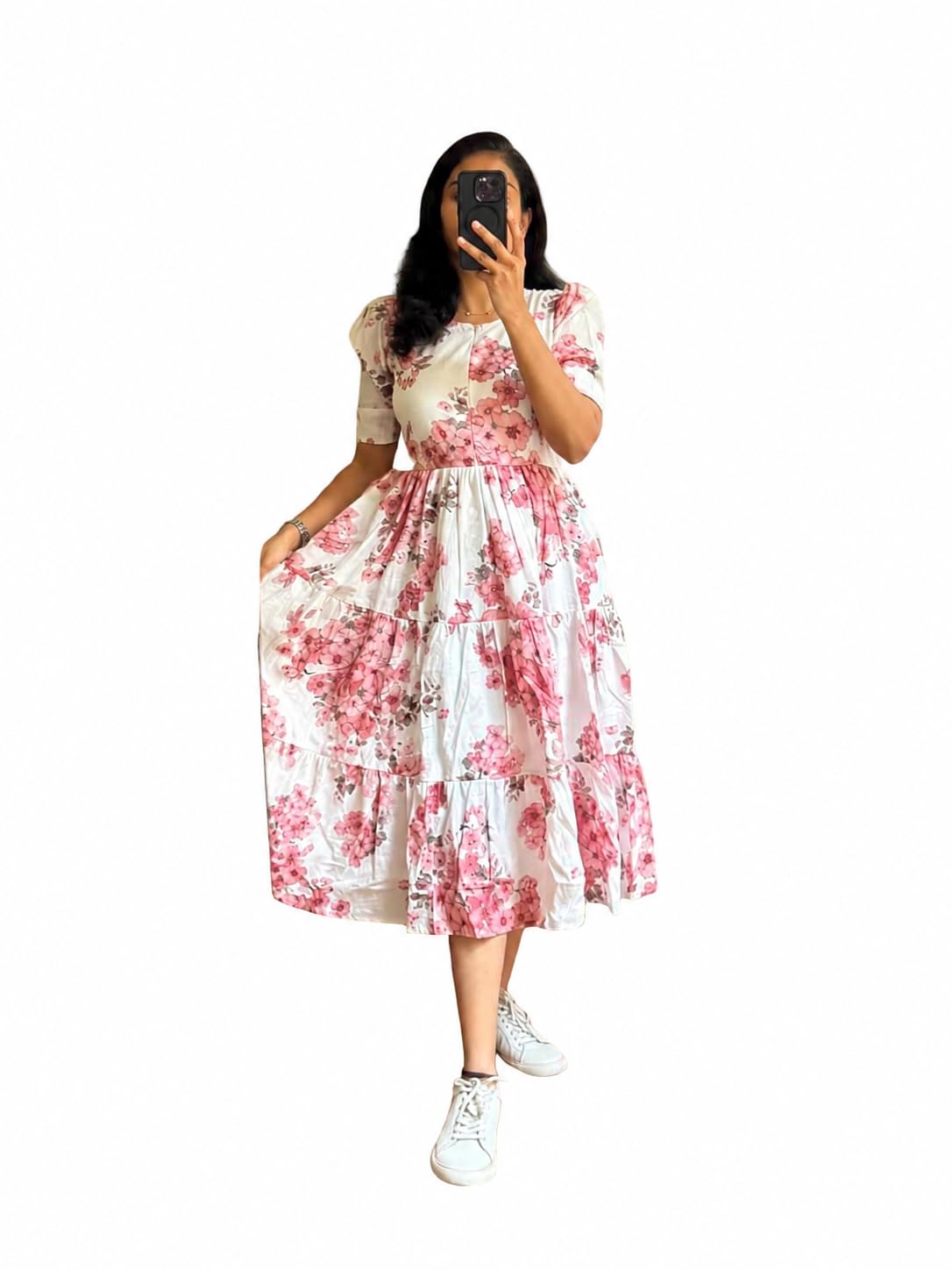 Highlander Women's Rayon Floral Printed A-Line Midi Dress in multi