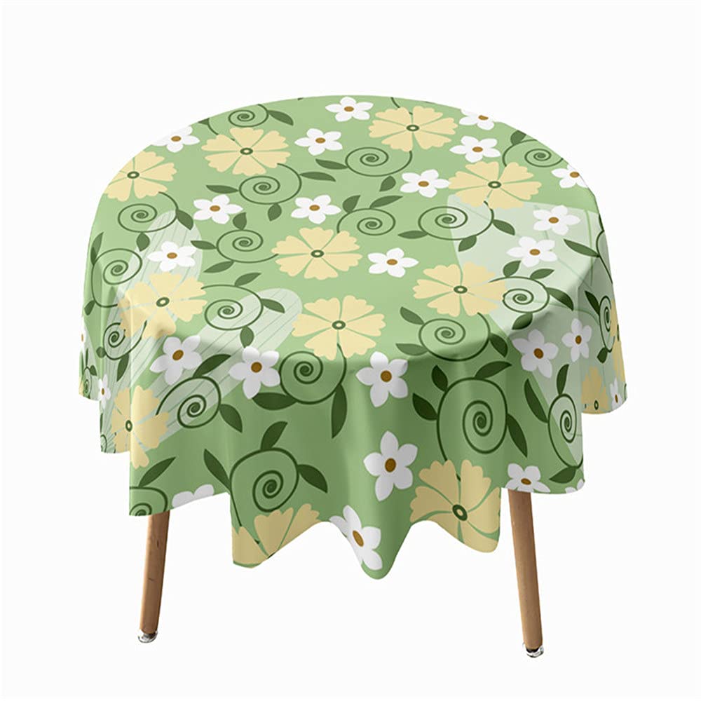 Highdi Round Tablecloth Waterproof Dust-Proof Circular 3D Print Polyester Table Cover Wipe Clean, for Dinner Kitchen Holiday Bistro Garden Outdoors (green petals,Diameter 100cm)