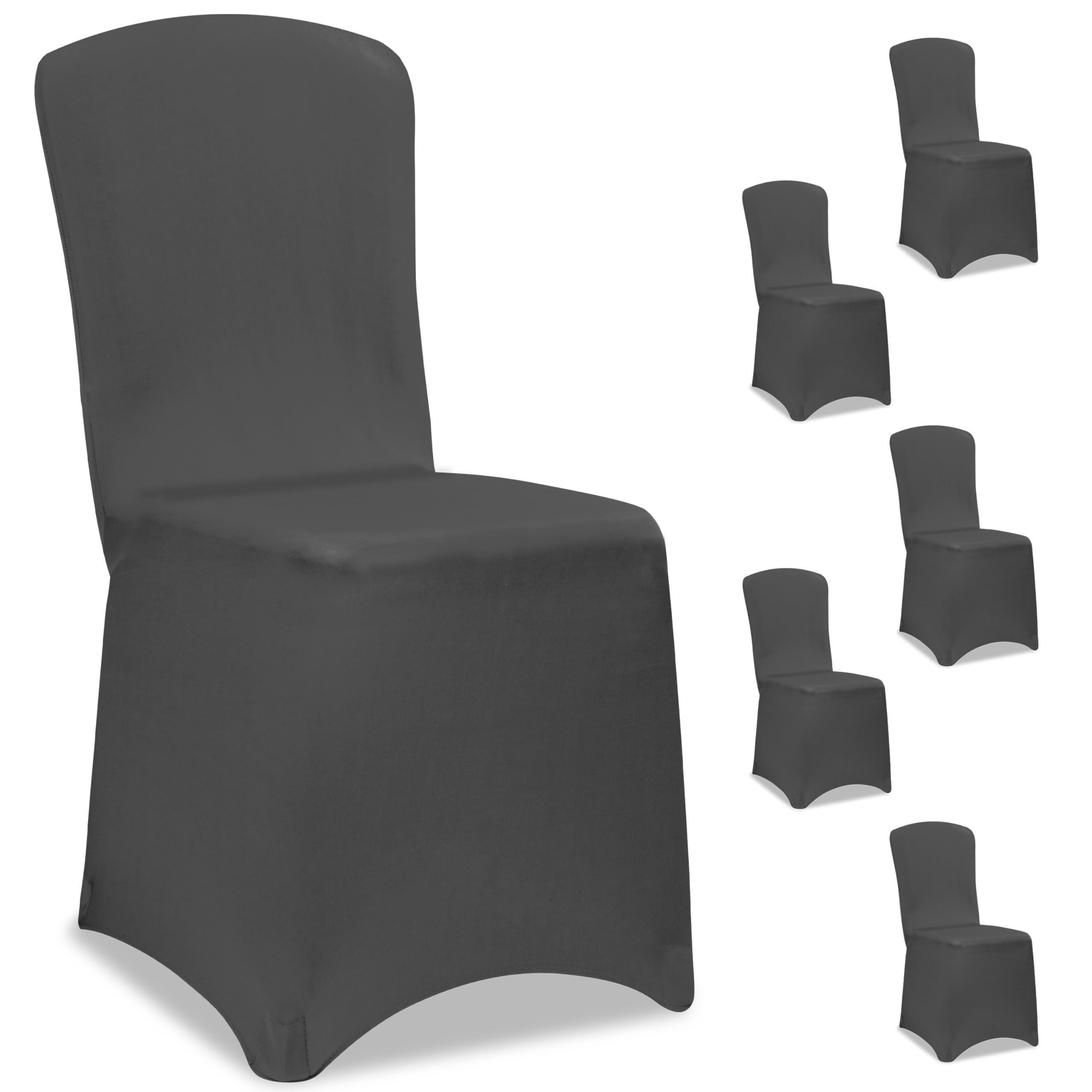 DETEX® Stuhlhussen 6er Set Grau Hochzeit Stretch Öko-Tex Dehnbar 30°C Waschbar Stuhlbezug Hussen für Stühle Bezug Überzug Deko Esszimmerstühle ohne Armlehne