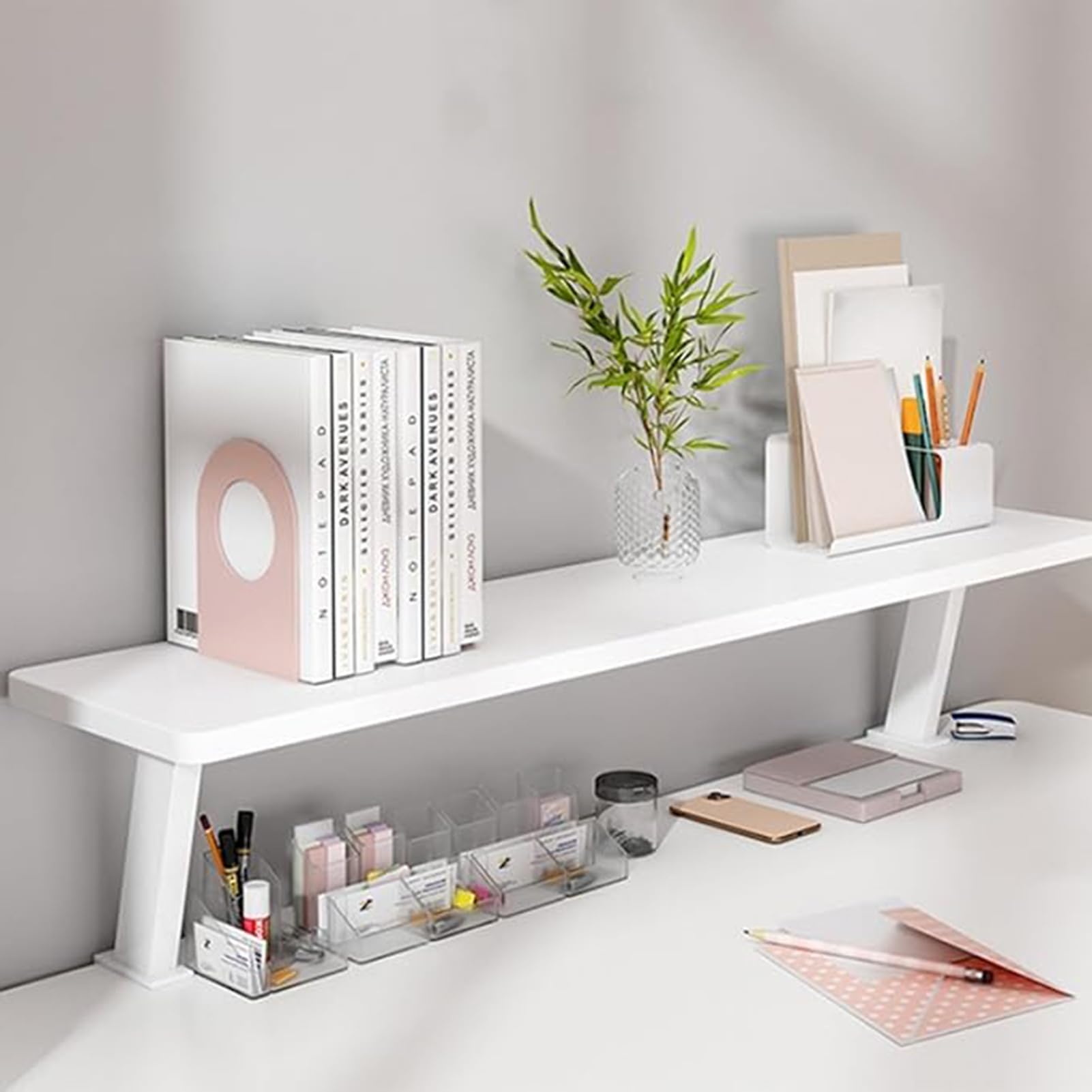 Klemmbares Schreibtisch Organizer Regal, Adjustable Desk Shelf Clamp Tischverlängerung Mobile Aufbewahrungsregal für Büro Home Schule Modernes Design Tischzubehör (80x20 cm)
