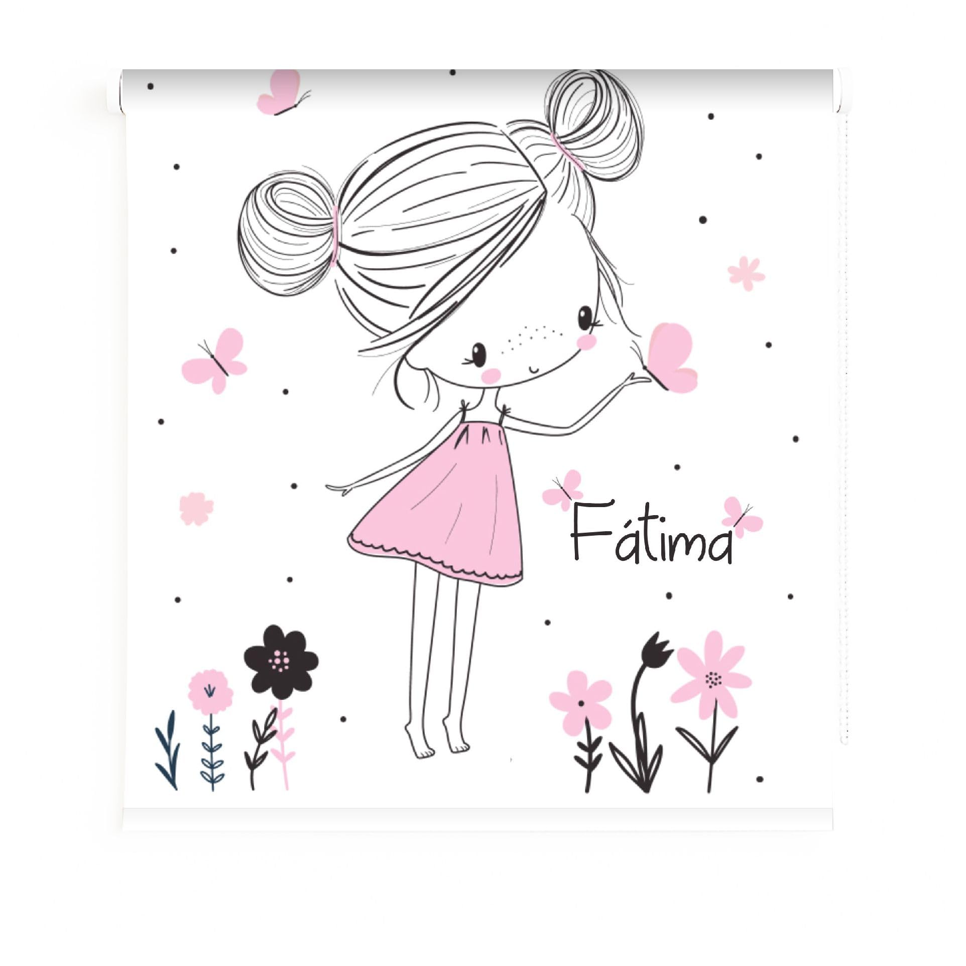 Estores infantiles niña personalizados con nombre. Estor juvneil niña Iroa Mariposas Estor enrollable translucido habitación niña. Estores Personalizables con nombre. (150x170)