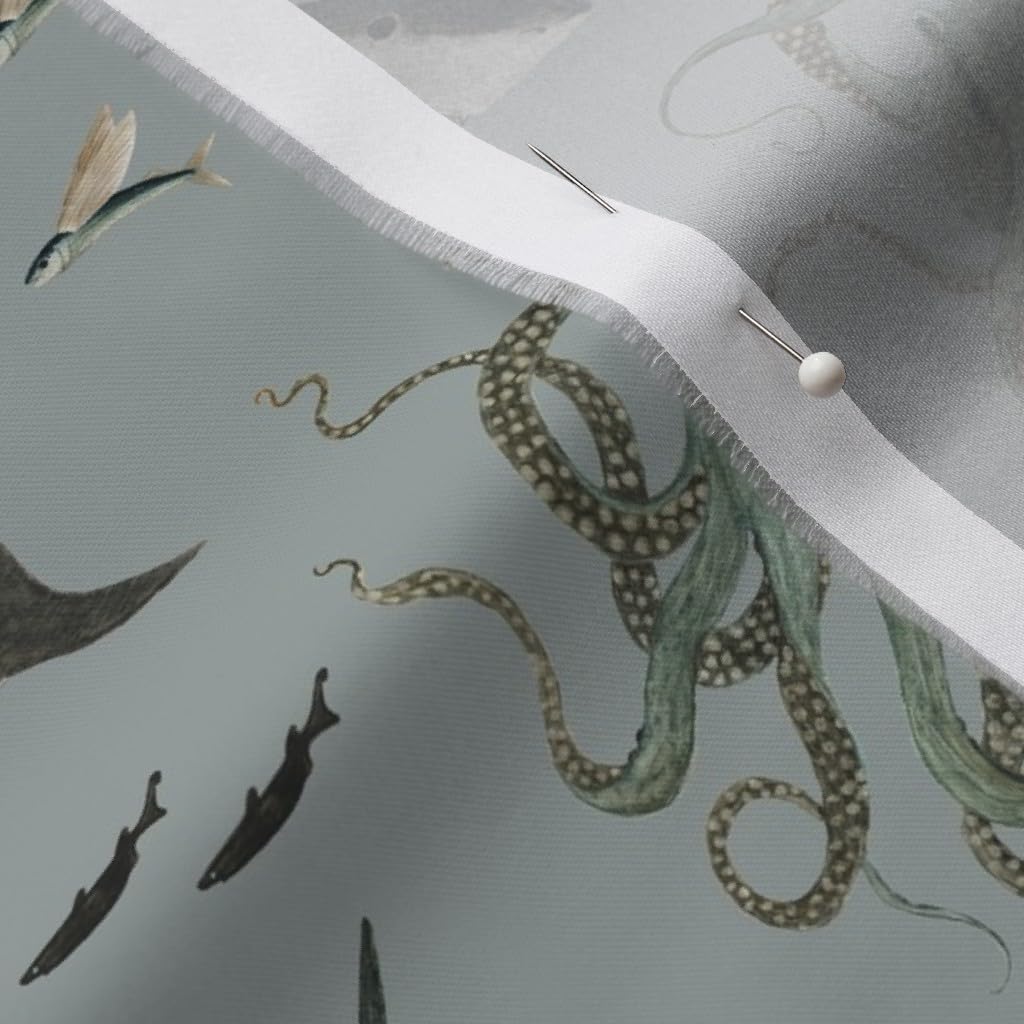 Spoonflower Fabric - Gray Shark Sea Creature Coastal Nautical Beach Marine Maritime Life Printed on Organic Cotton Sateen Fabric by The Yard - Sewing Quilting Apparel Home Decor