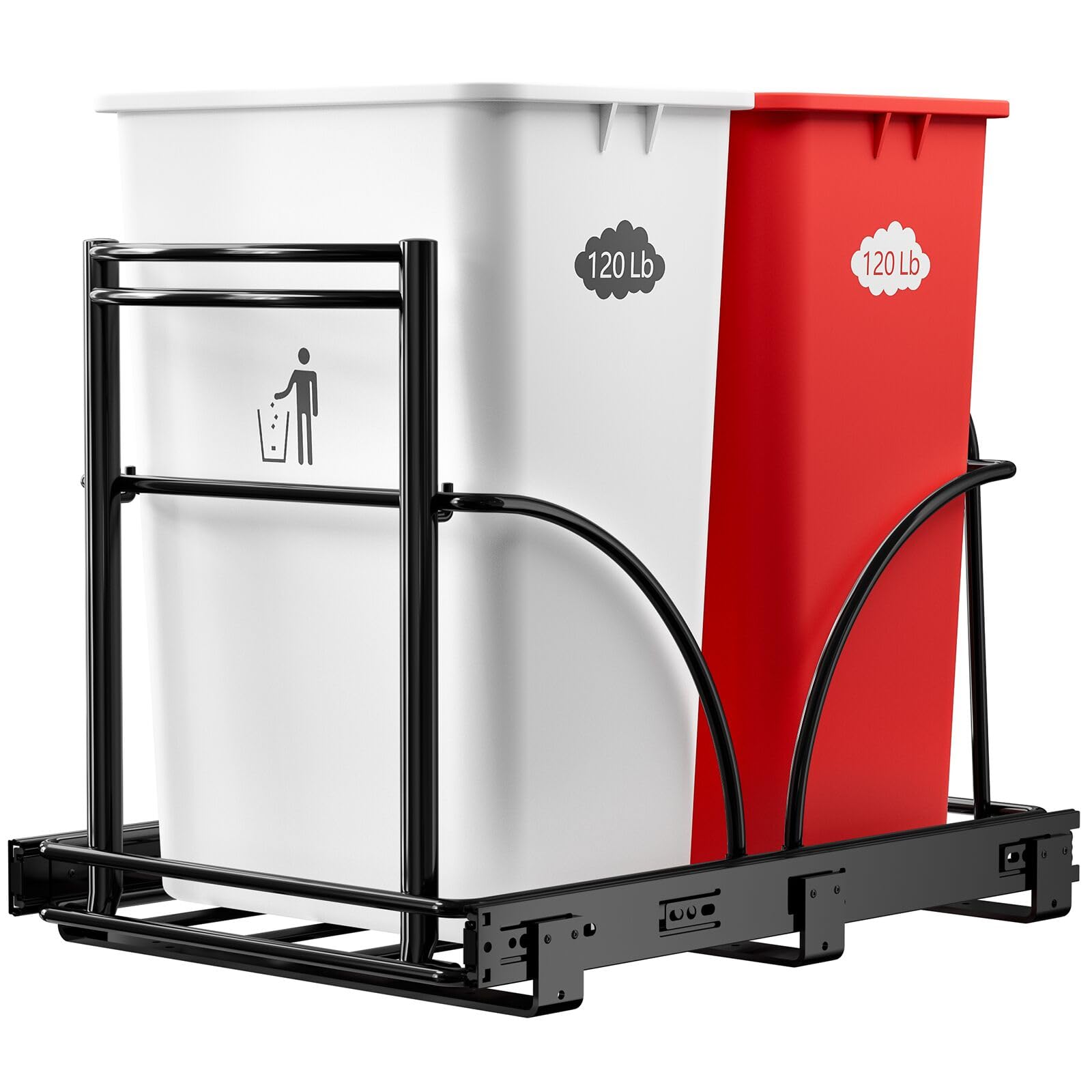 dual under sink trash can heavy duty pull out trash can under cabinet, fits 2x35qt (7-9 gal) commercial trash cans cabinet trash bin pull out kit requires ? 22''dx 16''wx 17''h, no can (black)