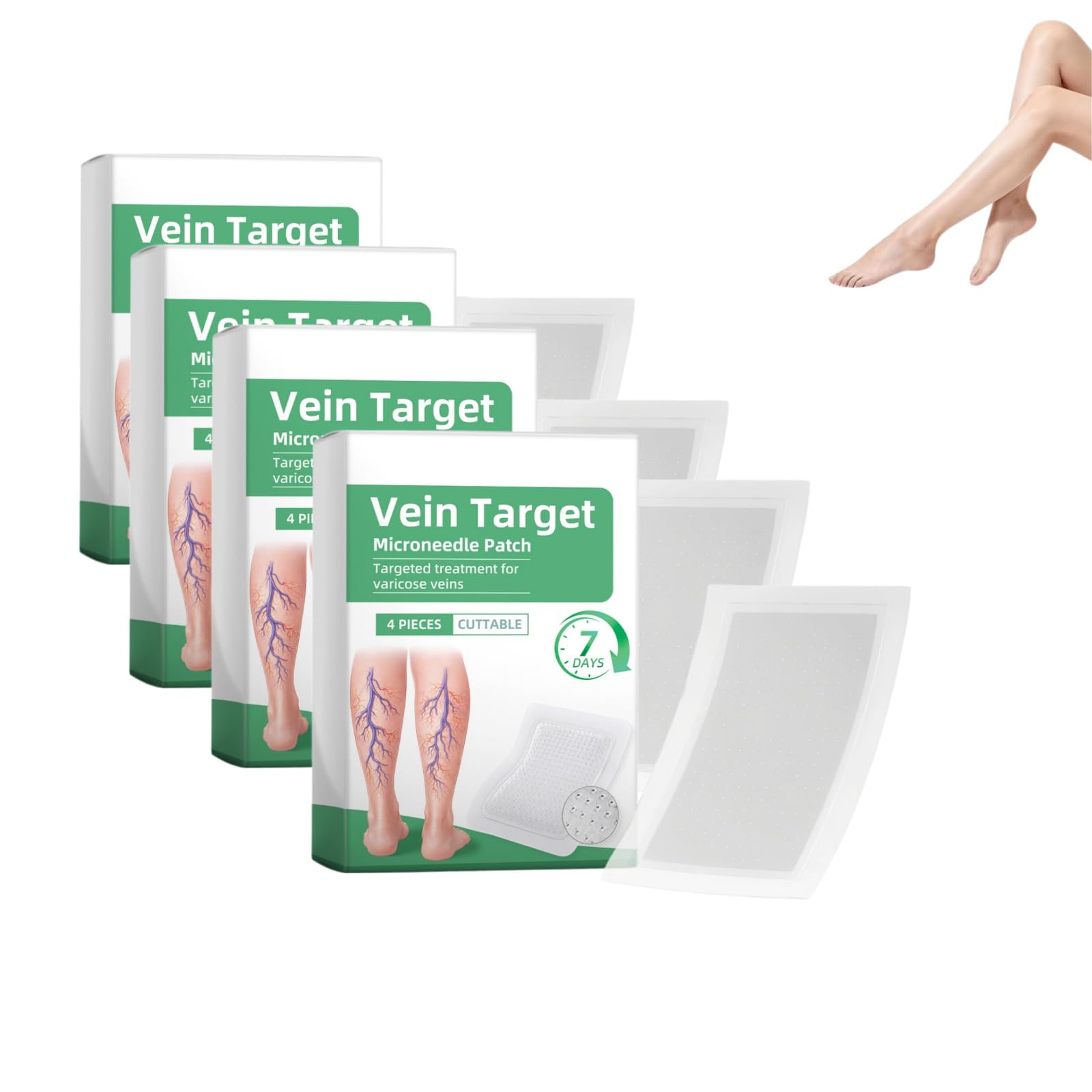 Healrize VeinTarget Microneedle Patch - Instant Relief, Beruhigende Entlastung für Beine, Waden (4 Stück)