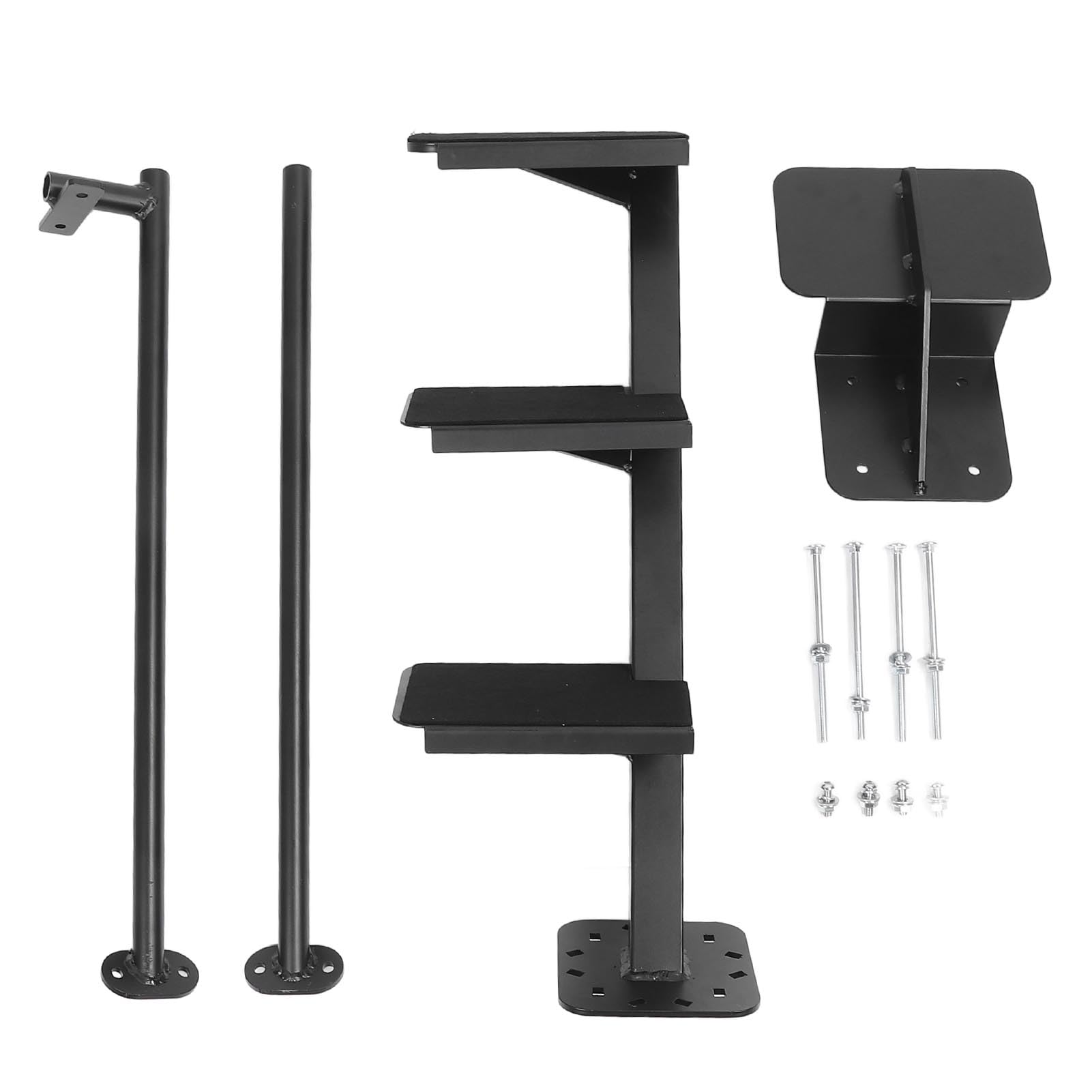 Tissting Universal 3 Step Boat Trailer Ladder, Heavy Duty Boat Steps with Handle Boat Ladder Trailer Tongue Step, Carbon Steel Anti Slip Boarding Steps with Safety Handle Fit Bass Boat