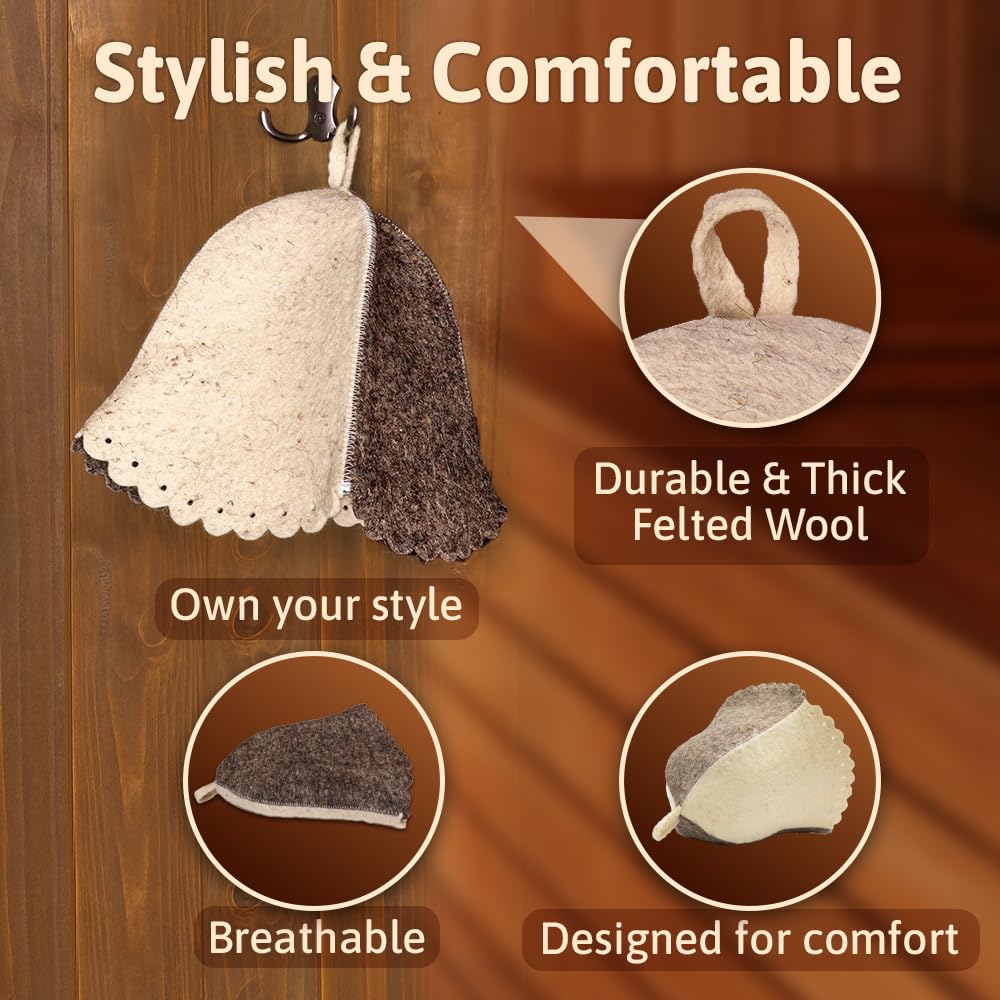 Chapeau de sauna finlandais en laine homme gris blanc feutre