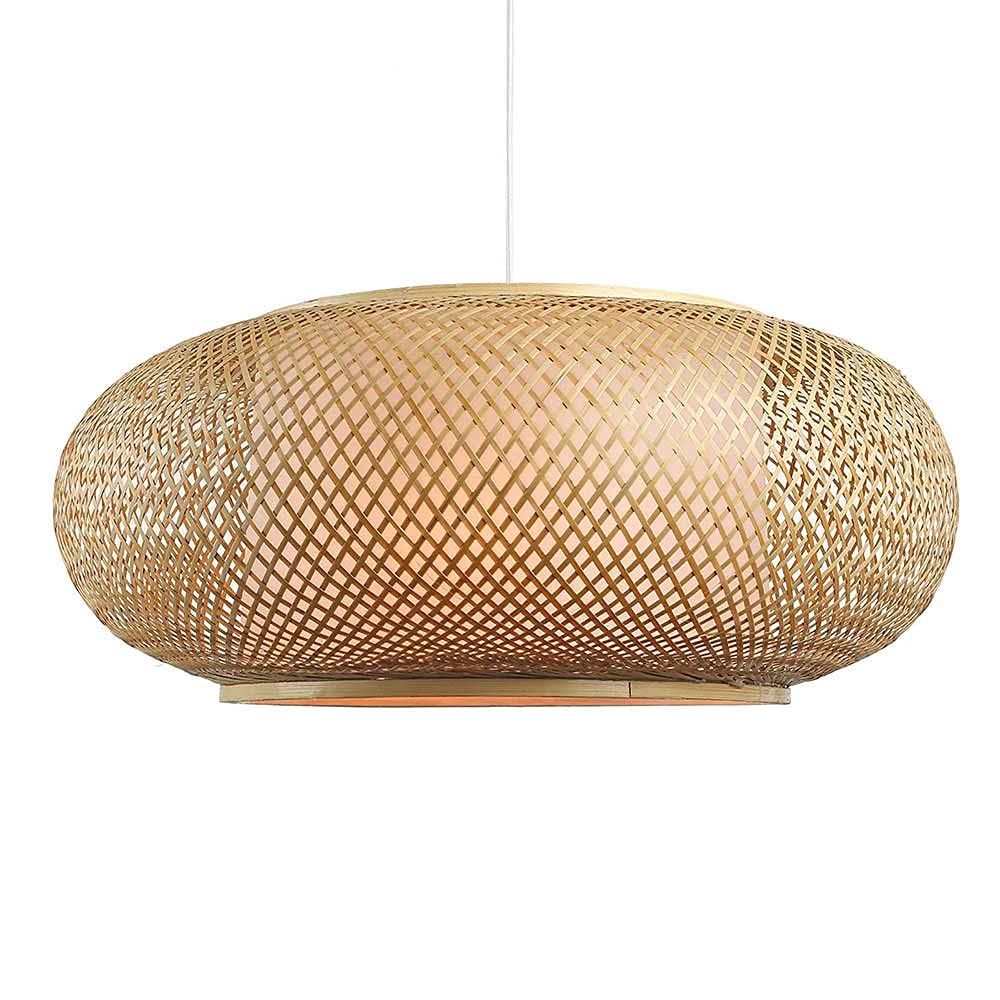 SHUANGZ Modern Rattan Basket Ceiling Pendant Light Bamboo Pendant Light Bamboo Rattan Chandelier Handmade Nordic Wicker Lamp with Adjustable Cord for Bedroom Study Tatami