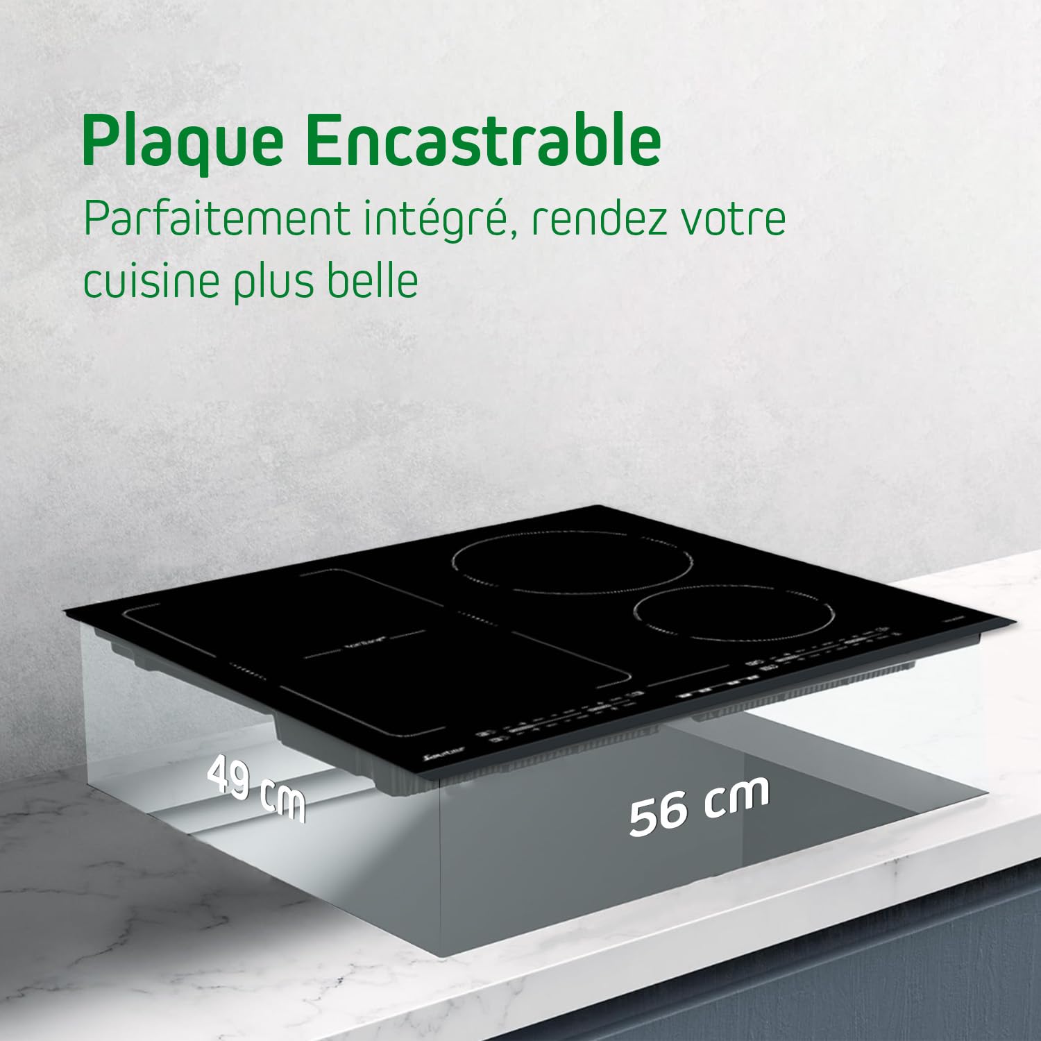 Table de Cuisson Induction SAUTER - 4 foyers - L60 x P51cm - SPI4664B - 7200W - Revetement verre - Noir