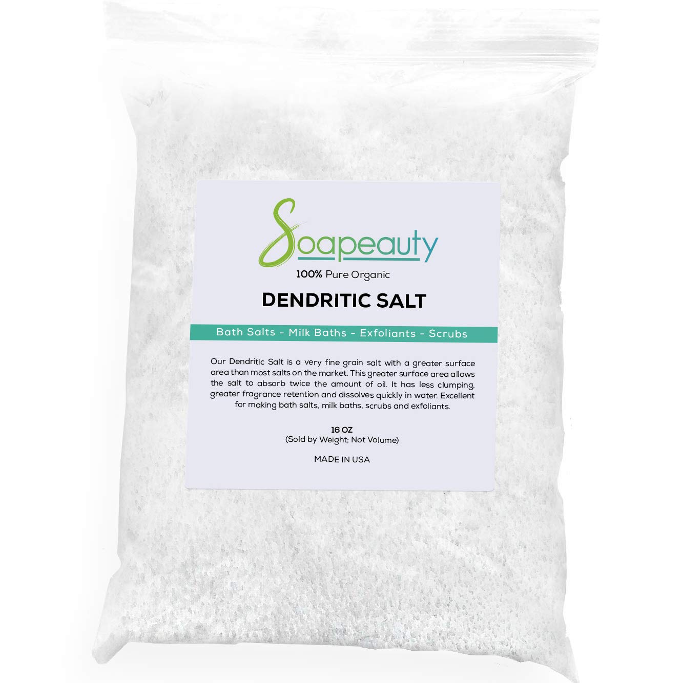 SoapeautyDENDRITIC Salt 1 lb | Bath Scrub, Exfoliants, Milk Bath, and More | Premium Fine Grain for Body Relaxation
