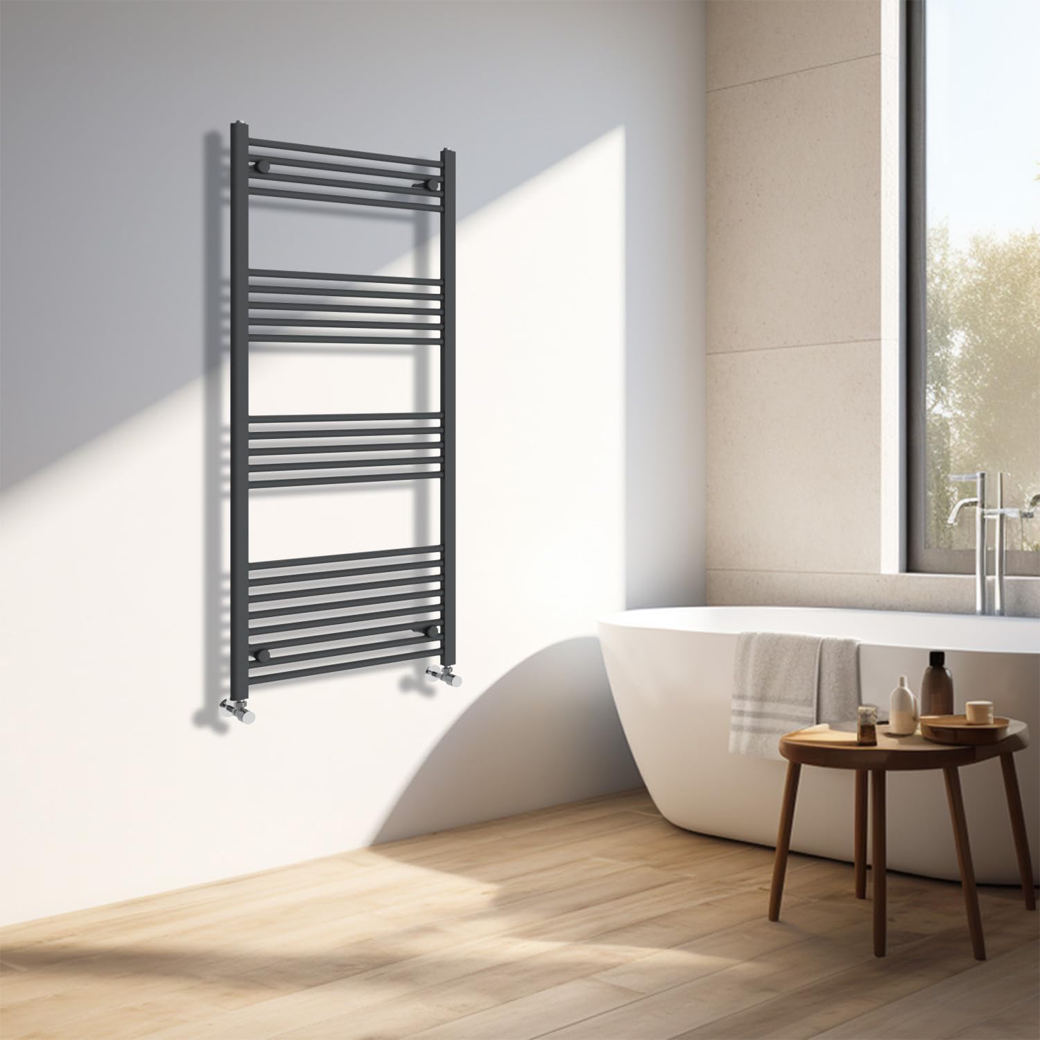 Nrg Anthracite Heated Towel Rail Straight Designer Bathroom Radiator - 1400×600Mm