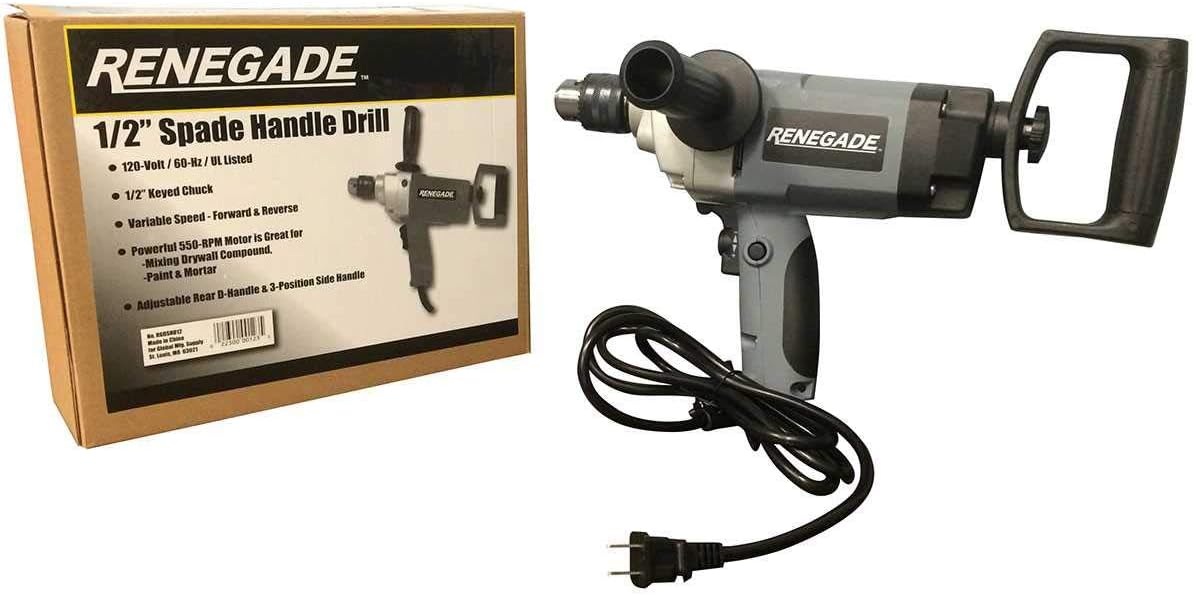 Renegade 1/2" Drywall Mud/Tile Mortar Thinset Mixing Drill with Spade Handle