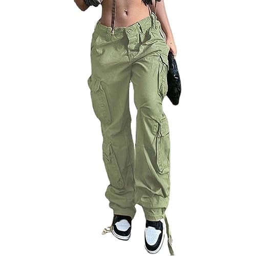 Viatabuna Women's High Rise Straight Leg Y2K Streetwear Cargo Pants Baggy Boyfriend Pants with Pocket