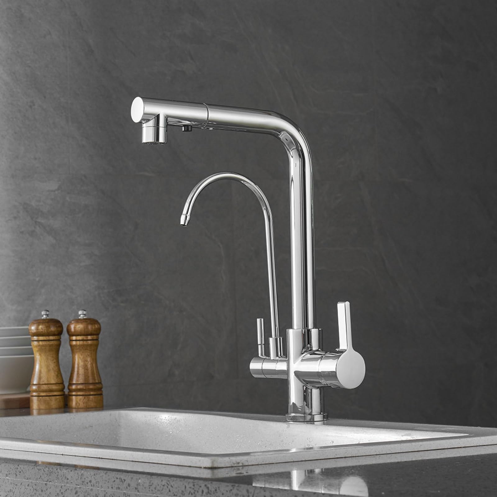 Fanjubei Electroplated Silver Kitchen Pull-Out Hot And Cold Water Purification Multifunctional Sink Faucet