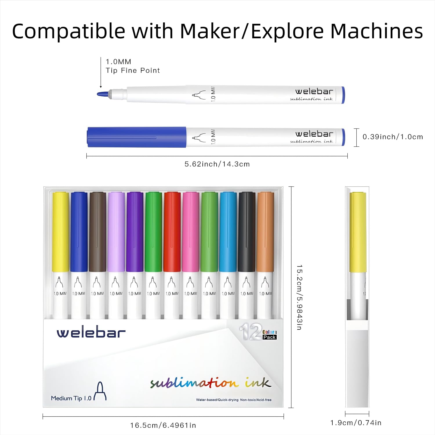 Zestaw 12 długopisów infuzyjnych do Cricut Maker 3, Maker 4, Maker, Explore 3, Explore 4, Air 2, Air, końcówka 1.0, zestaw markerów do kubków, t-shirtów, rękodzieła, 12 szt