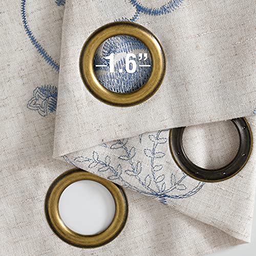 Jinchan Linen Curtains For Living Room Light Filtering Floral Embroidered Curtains Flax Look Farmhouse Curtains Scroll Embroidery Curtain Set Grommet Top 2 Panels 84 Inches Long Blue On Beige #TOP4