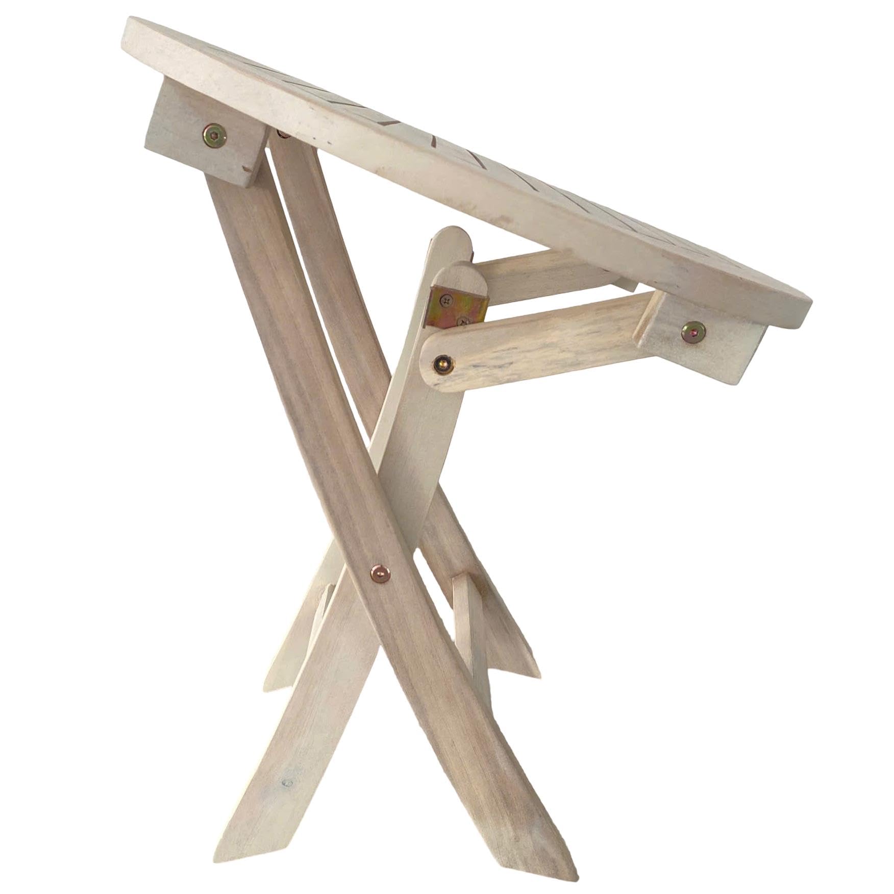 ESTEXO Gartentisch Balkontisch Beistelltisch 48 cm Rund Akazienholz Klapptisch Tisch Holztisch Weiß lasiert