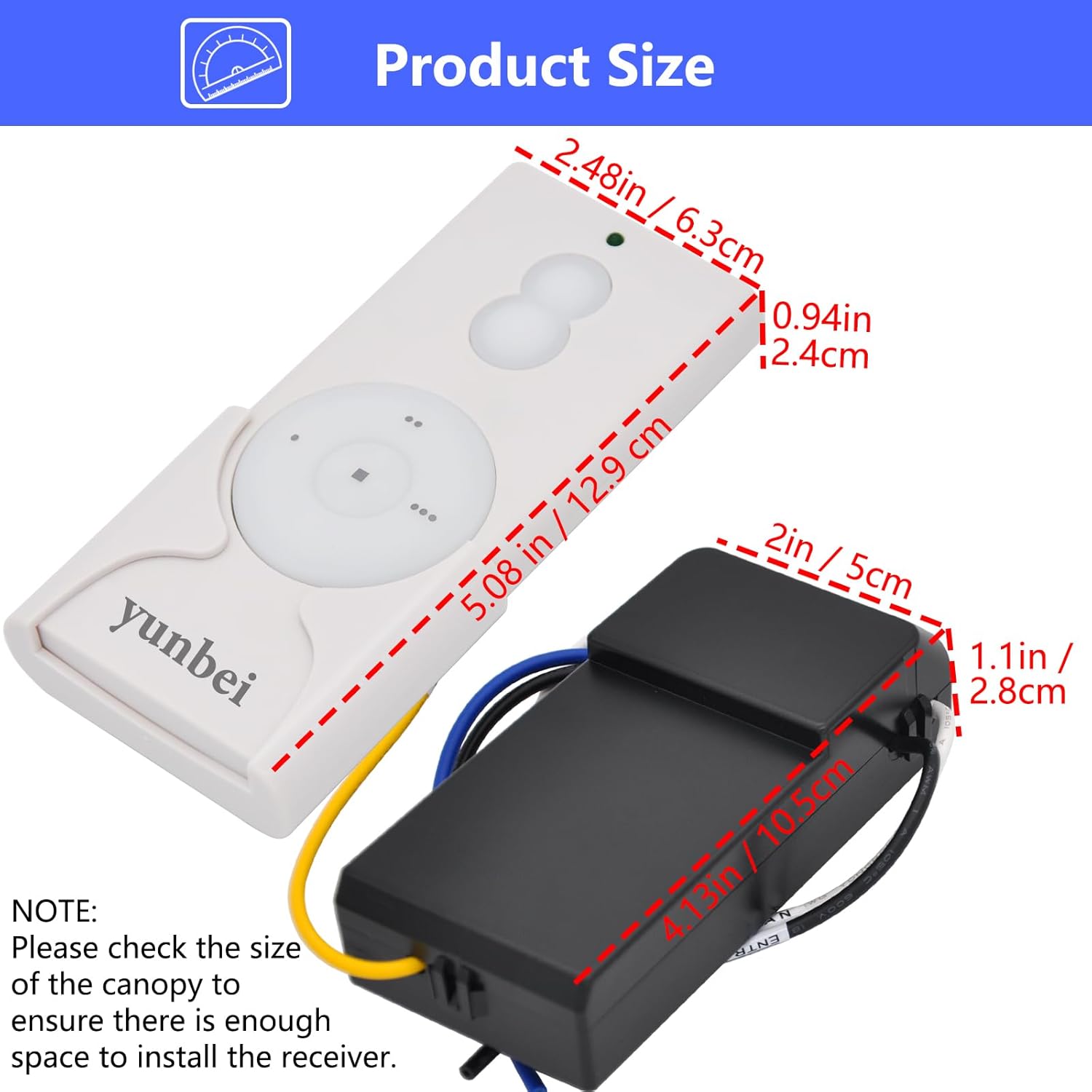 RCS213-A Ceiling Fan Remote Control Kit Replacement for Hand-Held Remote Control System RCS223 RCS223L,w/Remote & Receiver for Most 3-Speed 120V AC Ceiling Fan TR110A RCS213 KUJCE10007 DL7101T