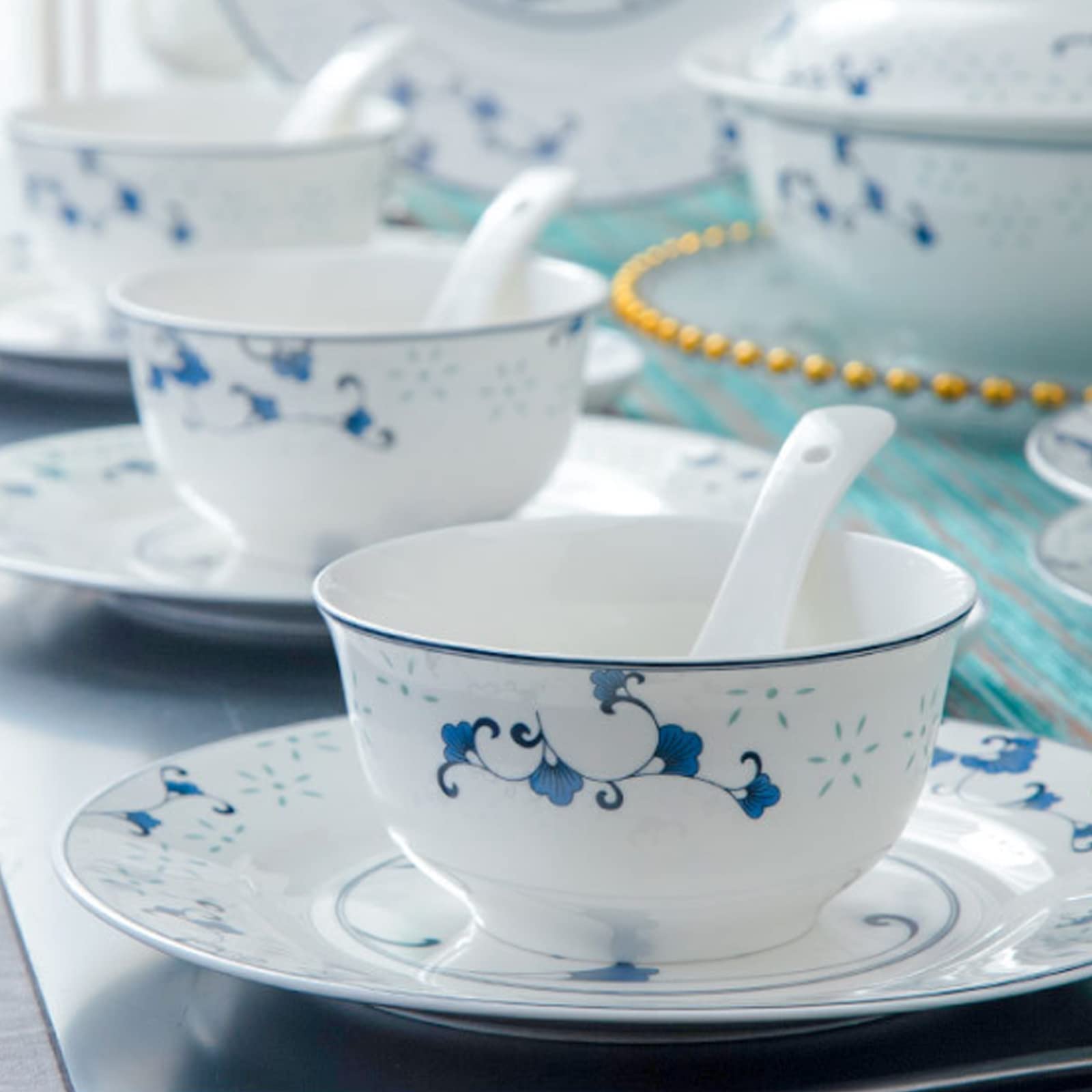 Zestaw Naczyń Ceramicznych W Stylu Retro, Piękny Zestaw Porcelany W Kolorze Niebieskim I Białym, Idealny Na Domowe Przyjęcie, Wesele, Hotel, Boże Narodzenie