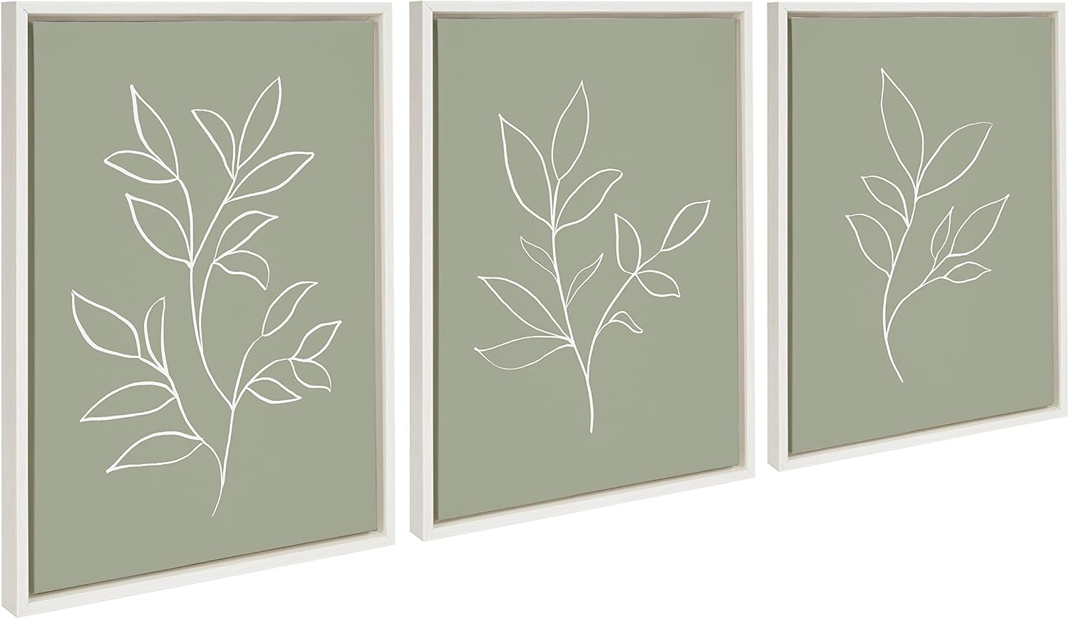 Kate and Laurel Sylvie Modern Sage Green Botanical Line Sketch Print 1, 2, and 3 Framed Canvas Art Set by The Creative Bunch Studio, 3 Piece Set 18x24 White, Organic Neutral Soft Green Wall Décor Set
