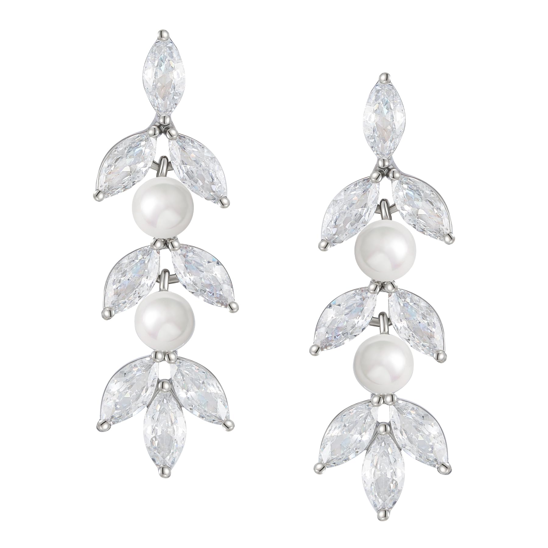 SWEETV Cubic Zirconia Wedding Earrings for Brides Bridesmaids, Elegant Marquise Bridal Dangling Earrings, Crystal Drop earrings for Women Jewelry