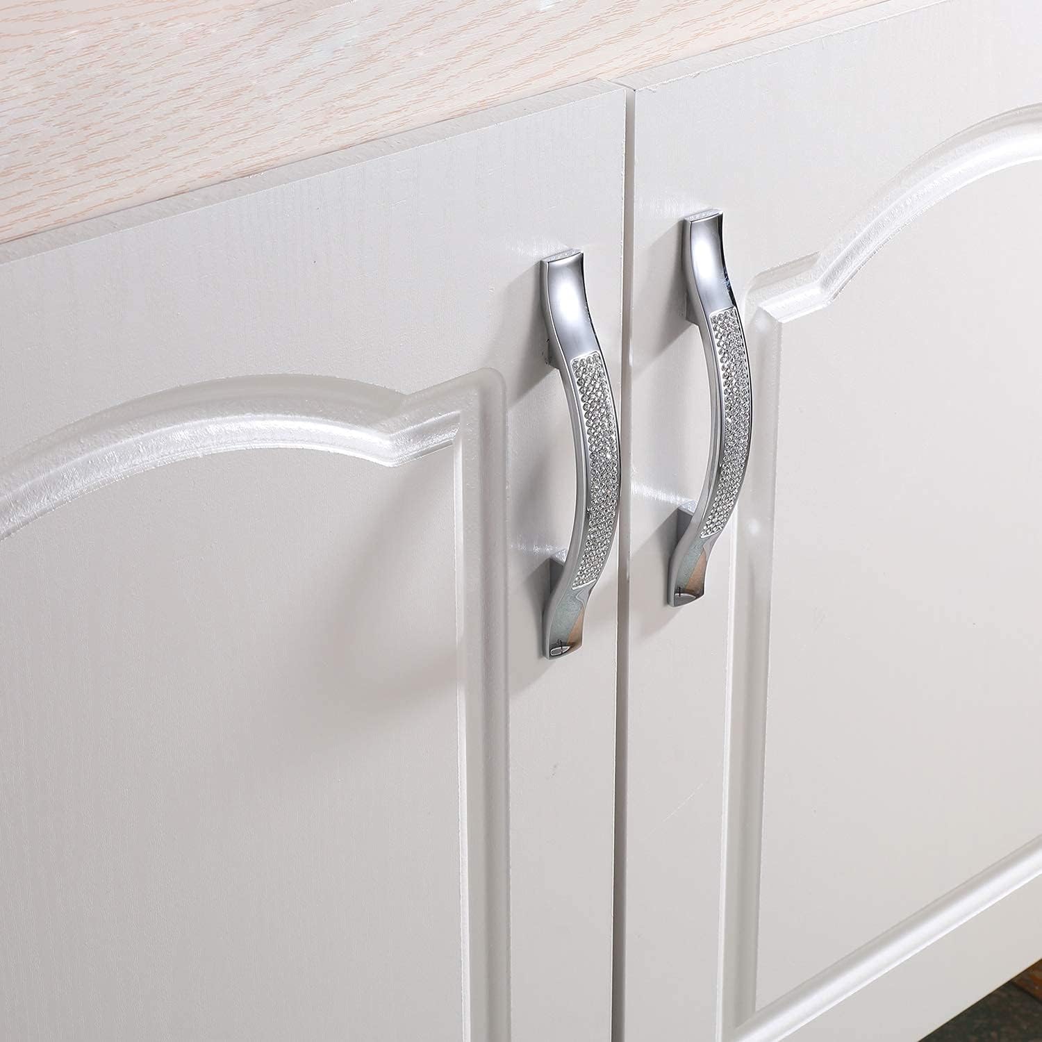 LANC Modern Cabinet Knobs and Pulls Shiny Drawer/Furniture Handles with Screws All Metal Stylish Kitchen Hardware 2 Pack, Silver, B204P96-P2
