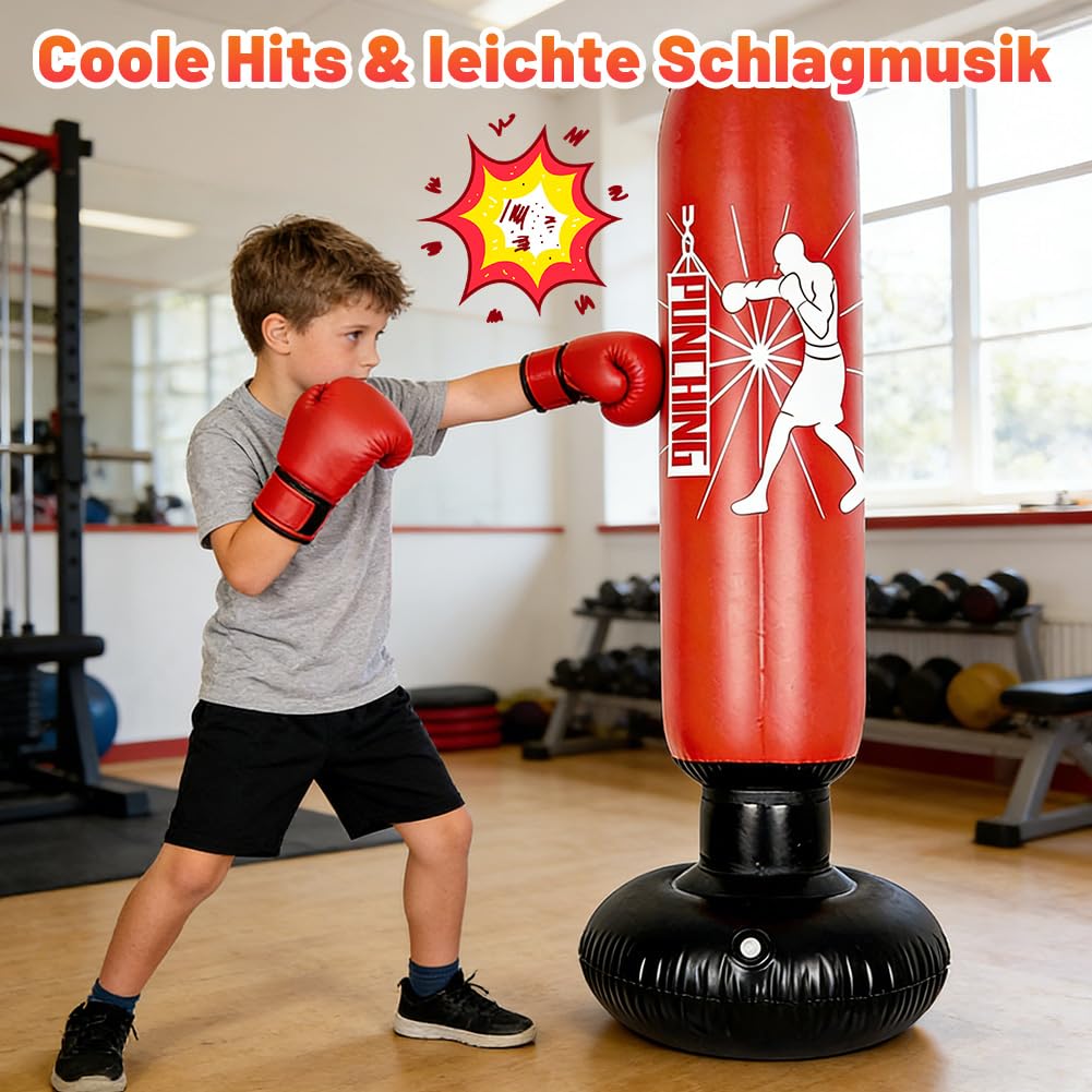 Sacco da boxe gonfiabile per bambini, sacco da boxe per bambini dai 6 ai 12 anni, 170 cm Sacco da boxe gonfiabile in piedi per bambini con guantoni da boxe e pompa, per allenamento Karate Taekwondo