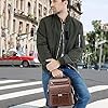 Hjkiopc Sacoche Bandoulière Cuir Sacoche Homme Sacs à Bandoulière Vintage Shoulder Bag Business Cartable Besace pour Portable pour Voyage,Randonnée et Travailler(Cuir-Brun Foncé) #3