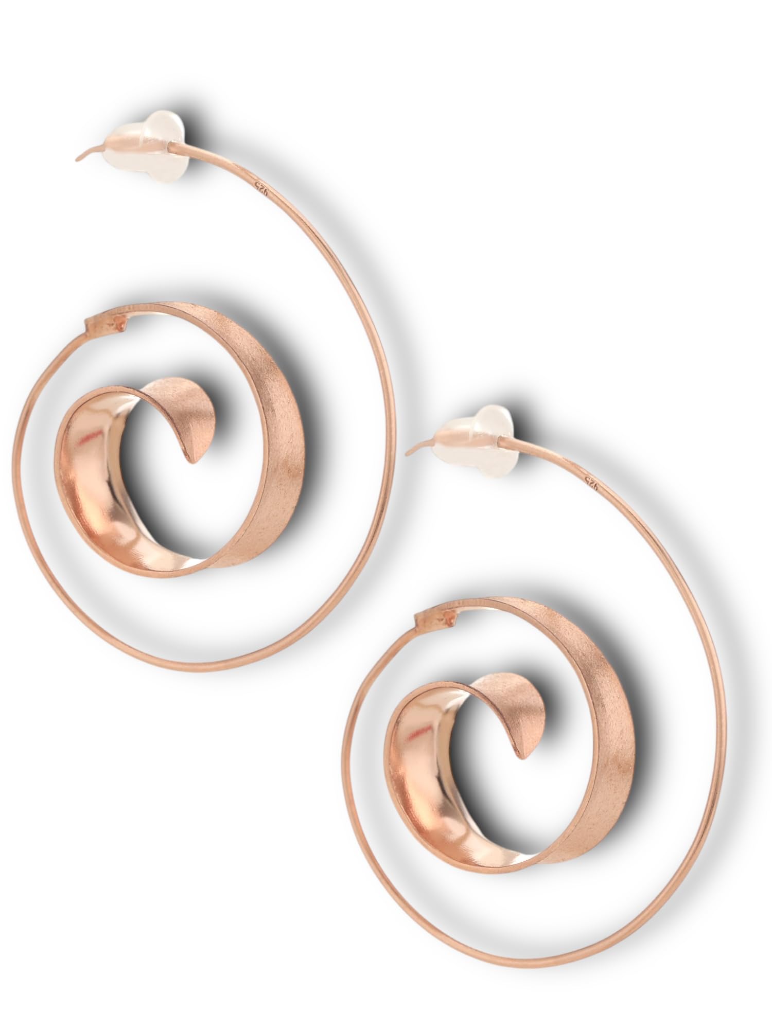 MadamLili - Rosegold Ohrringe Spirale Hängend - 925 Sterling Silber Rose Vergoldet - Matt Handgebürstet Ohrhänger Stecker - Boho Hippieschmuck - Handgefertigt - Exklusive Schmuckbox
