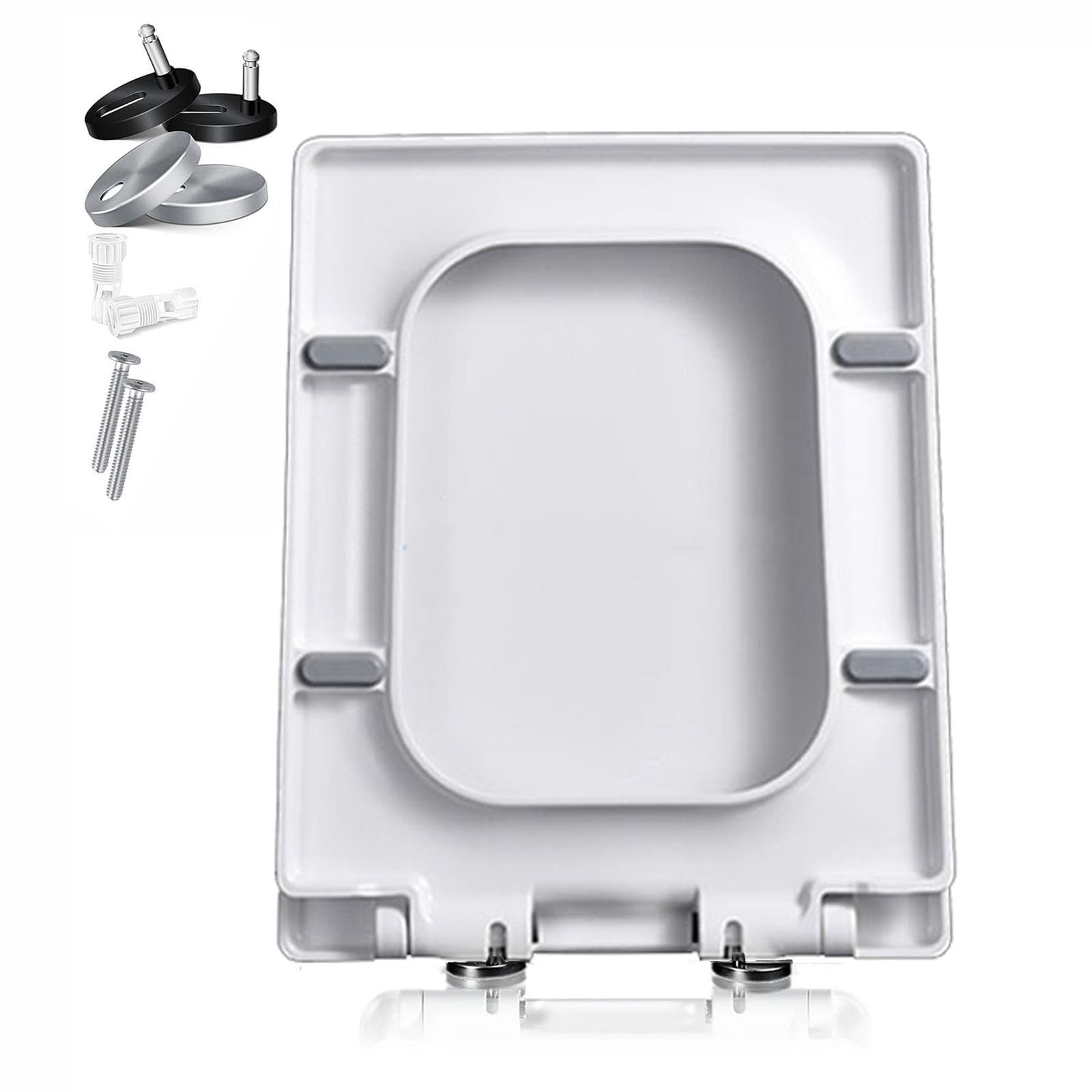 Giural One Color Square Toilet Seat Soft Close, White Toilet Seats Quick Release Top Fix Adjustable Hinges, Easy Installation, Slow Close Toilet Seats Rectangle,05B
