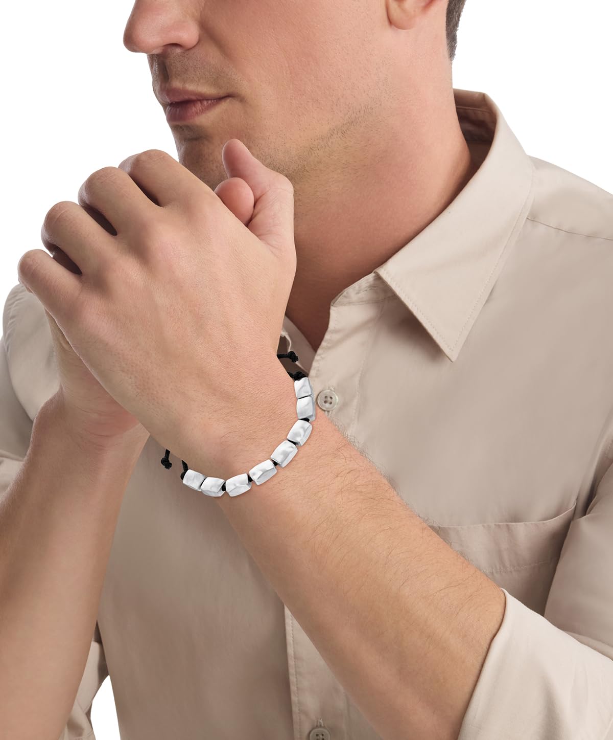 Calvin Klein Bracciale in Nylon con Acciaio Inossidabile da Uomo Collezione CK METALLIC WAVES - Disponibile in Versione Argento o GunMetal