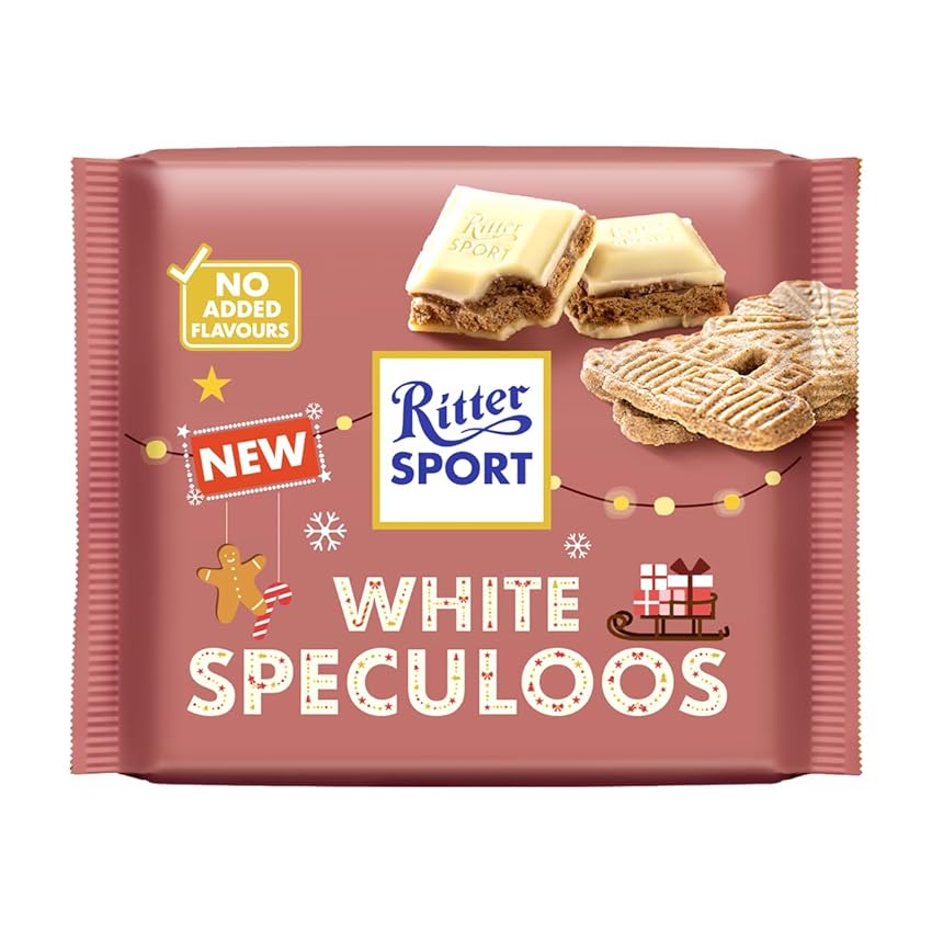 RITTER SPORT White Speculoos, Tavoletta di Cioccolato Bianco con Ripieno Cremoso di Biscotto Speculoos, Cacao 100% Certificato Sostenibile, 100 g