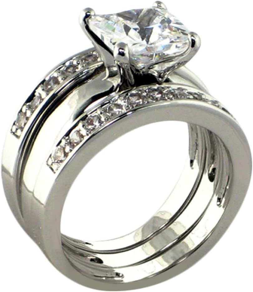 Solitaire 3 Ct. Princess-Shape Cubic Zirconia Cz Bridal Engagement Wedding 3 Piece Ring Set (Center Stone is 2.25 Cts) (6)