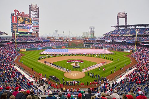 Opening Day Ceremonies featuring gigantic American Flag in Centerfield on March 31 2008 Citizen Bank Park where 44553 attend as the Washington Nationals defeat the Philadelphia Phillies 11 to 6 Poster