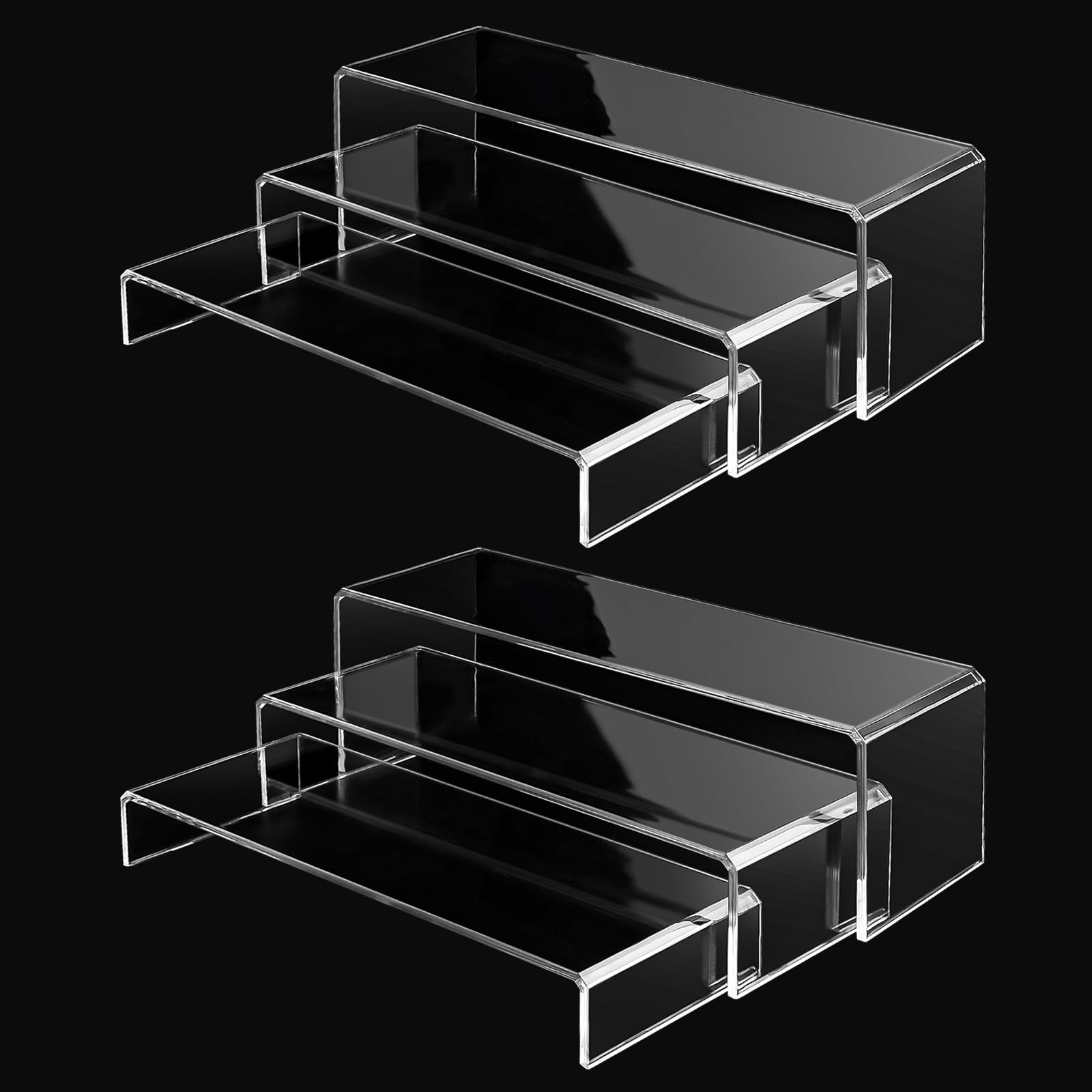 CEOTIS Acrylic Display Risers, Clear Multifunctional U-Shape Stand for funko POP Figures, Cupcakes, Cosmetics, Collectibles, 3-Tier Showcase Shelf, clear display stand -2 Sets tiered display stand