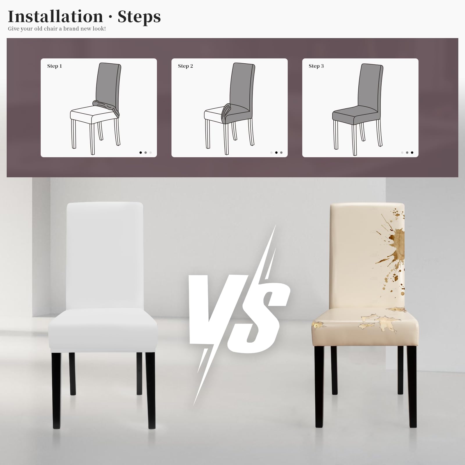 Housse de Chaise Universelle 4PCS Protection de Chaise Extensible Moderne Blanc pour Salle à Manger
