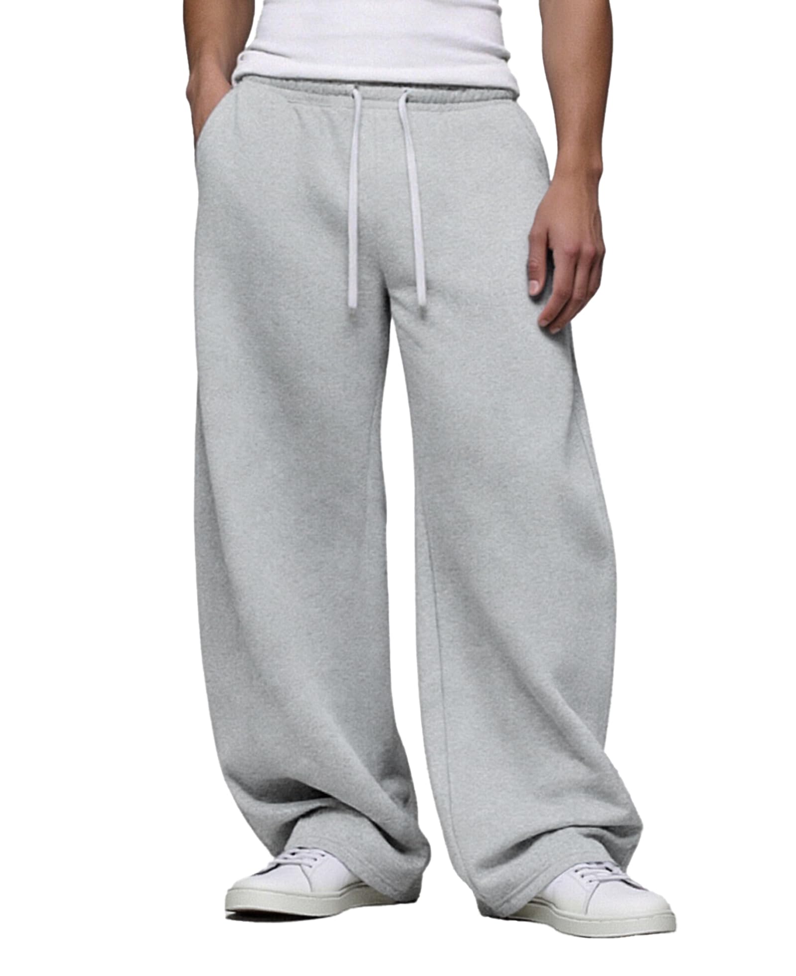 Susclude Mens Baggy Sweatpants Wide Leg Elastic Waist Drawstring Open Bottom Cotton Lounge Loose Joggers with Deep Pockets