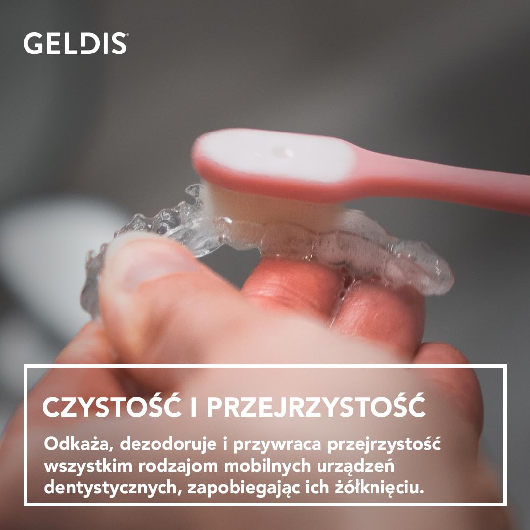 GELDIS Daily Cleanser – Geldis Żel Czyszczący i Higienizujący do codziennej pielęgnacji przezroczystych nakładek, aparatów ortodontycznych, protez i szyn zgryzowych, 100 ml