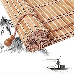 Persianas Ecologicas Estores de Bambú Natural para Exteriores/Interiores, Persianas Enrollables para Ventana Tipo Gancho, Decoración Retro, W50xH60cm/20x24in