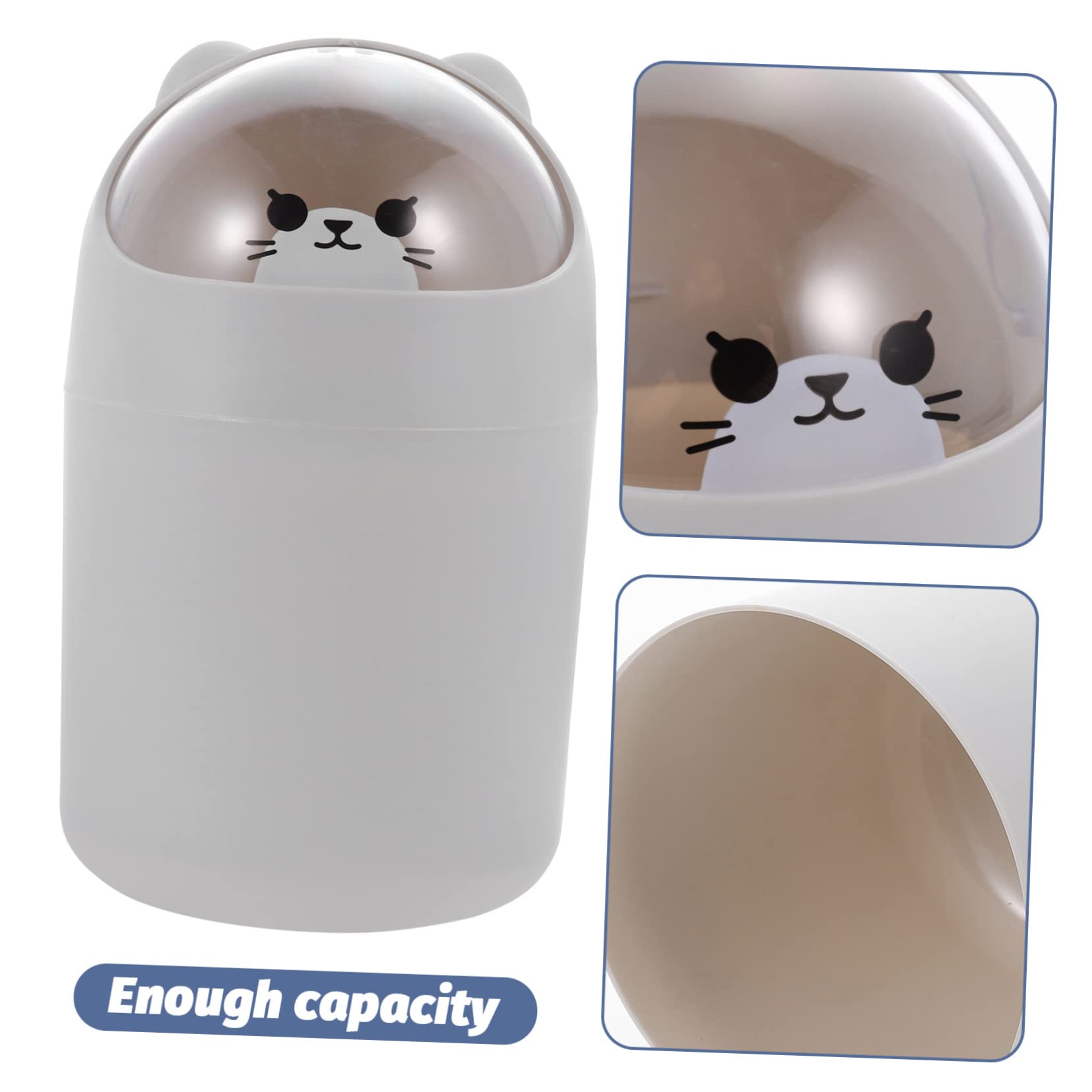 KOMBIUDA Mini Desktop Trash Can Swing-top Lid Garbage Can Plastic Office Wastebasket Bed Room Use