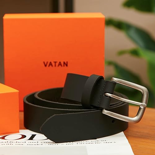 B0BNXB9H85_image_5 VATAN Cinturón de mezclilla clásico de cuero genuino para hombre con hebilla de una sola punta 1 38 pulgadas cinturón de vestir casual hecho a mano