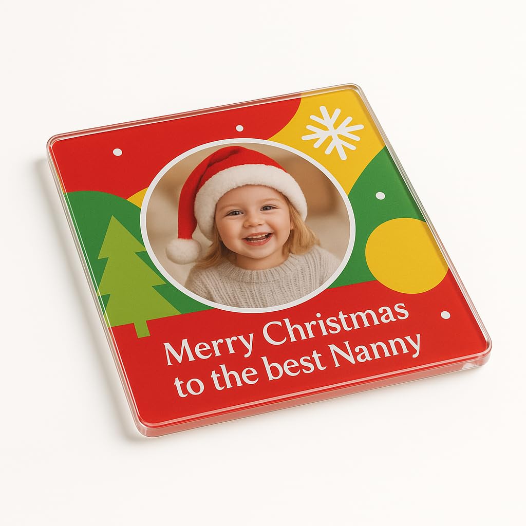 The Plum Penguin Nannys Holiday Glow Personalised Acrylic Coaster Gift With Nanny's Holiday Glow Design - Christmas Photo Present For Cherished Memories