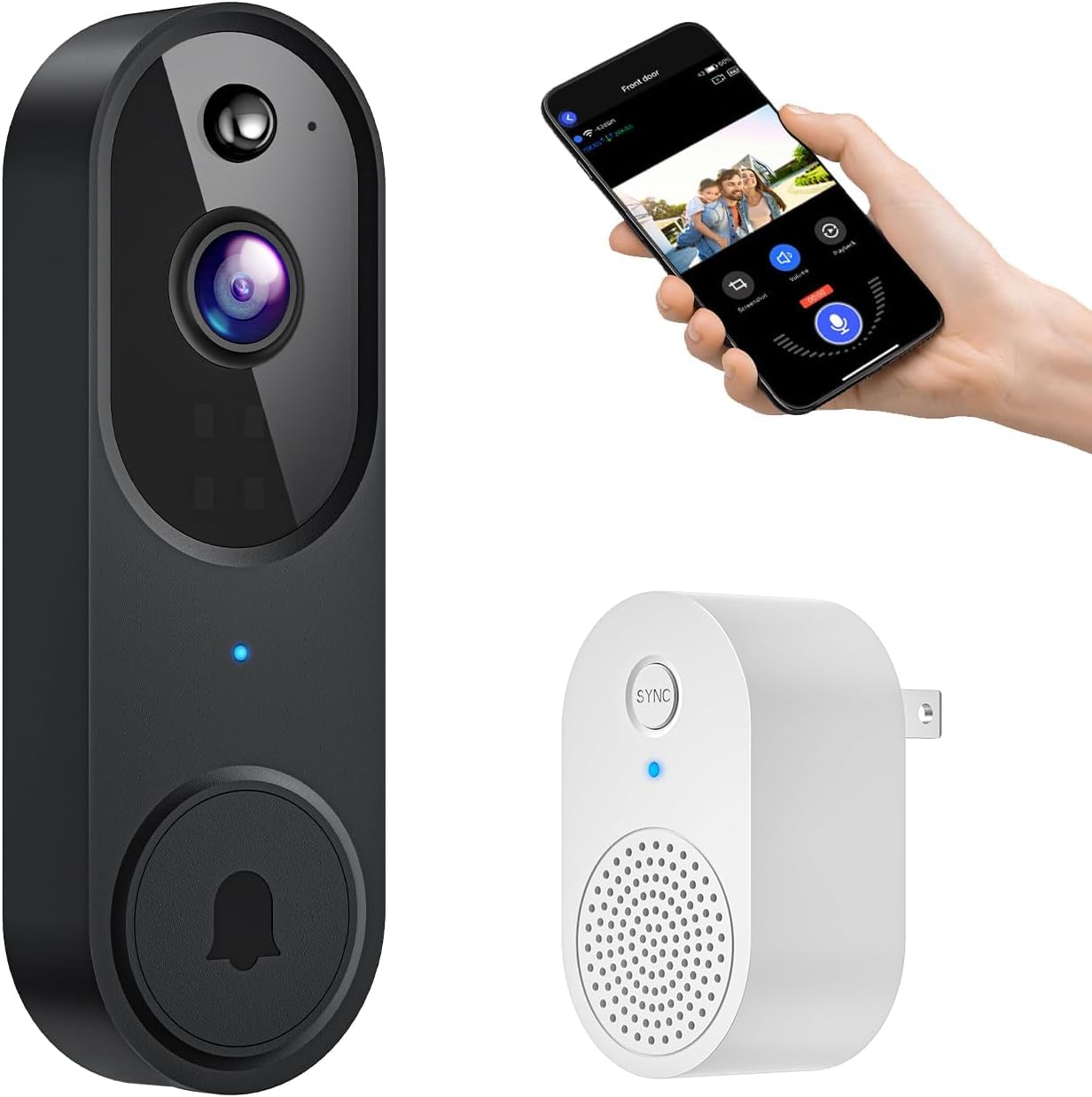 1080P Video Doorbell Camera, Intelligent Human Detection, Cloud Storage, Includes Bell, Live View, 2-Way Audio, IR Night Vision, Wide Angle Lens, Off/Open Surveillance