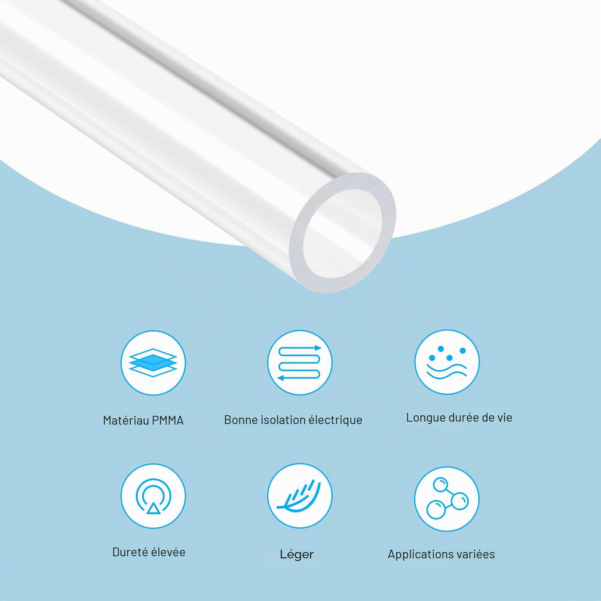 Unifizz Tube rond rigide en acrylique transparent 96 mm x 100 mm x 200 mm pour lampes et lanternes, système de refroidissement par eau