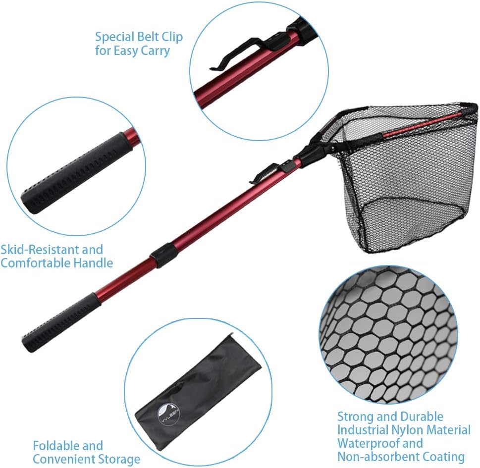 YVLEEN Folding Fishing Net - Foldable Fish Landing Net Robust Aluminum Telescopic Pole Handle and Nylon Mesh 16inch Hoop Size : Sports & Outdoors