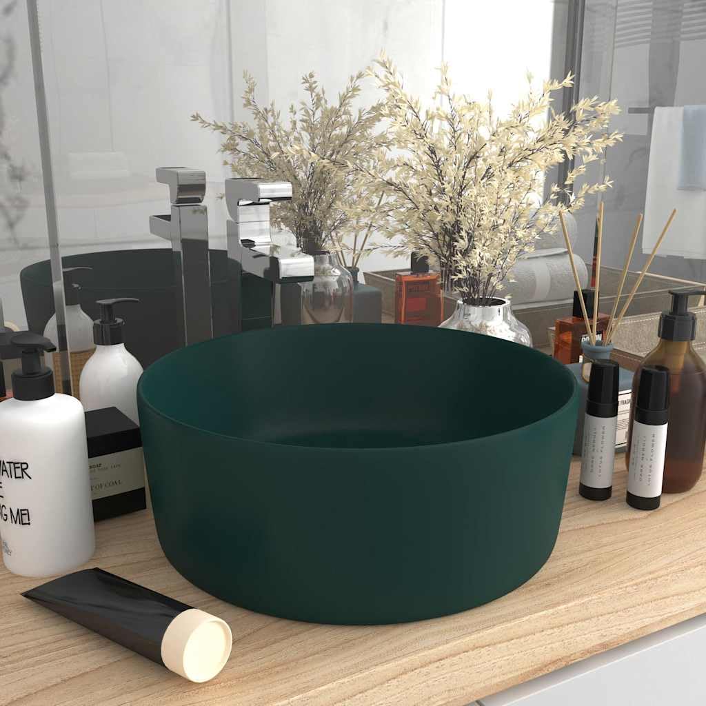 Lavabo redondo verde oscuro mate 40 x 15 cm de cerámica