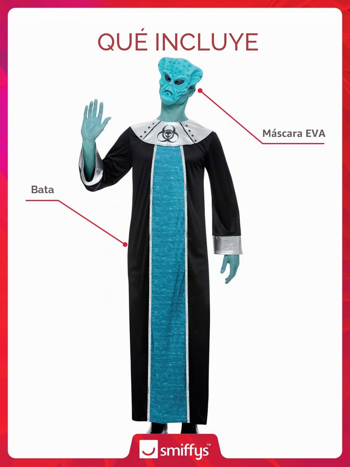 Smiffys Alien Lord Collection, azul con bata y máscara de EVA, disfraz espacial de Halloween, disfraces de alienígena