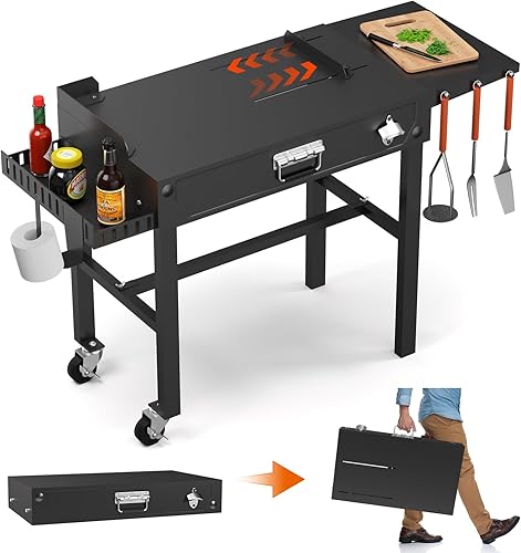 Miniatura 9 de Mesa de parrilla de acero inoxidable de 34 pulgadas de largo x 20 pulgadas de ancho, carrito de parrilla para exterior, soporte de mesa para horno