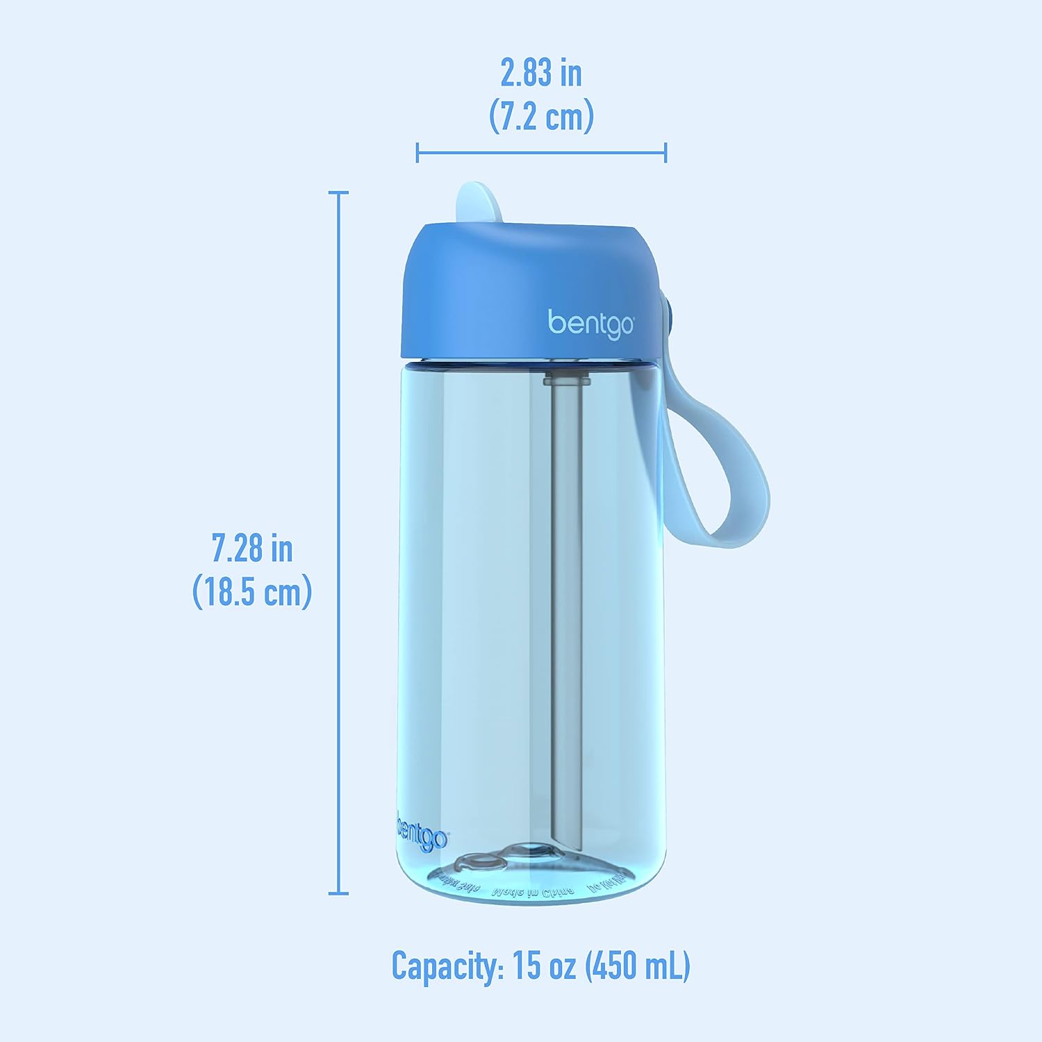 Bentgo Kids Water Bottle, Replacement Straws Set, 15 oz, Leak-Proof | BPA-Free Tritan, Shatter-Resistant, Safe-Sip Spout, Top-Rack Dishwasher Safe (Blue)