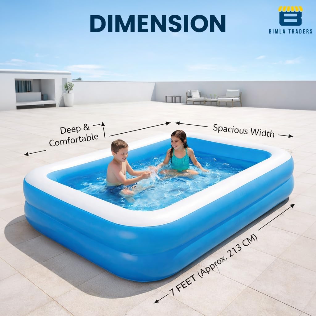 Btag Premium Inflatable Family Swimming Pool for Kids & Adults | Extra-Large 7 Feet 3-Layer Striped Bath Tub Without Pump, 82x59x23 Inch for Home & Outdoor Use